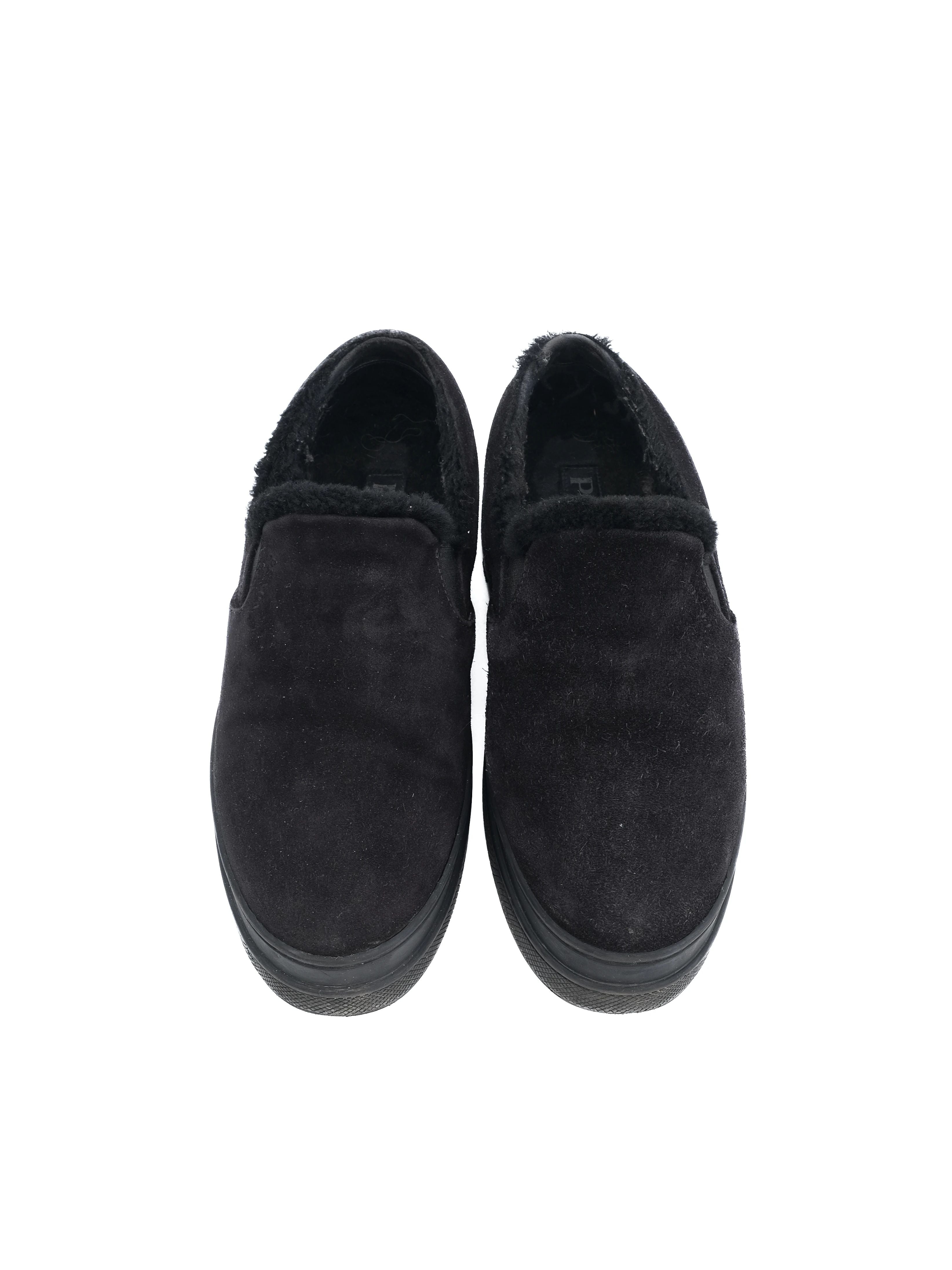 Excellent Prada Black Suede Slip-On Shoes Size 38 with Comfortable Lining