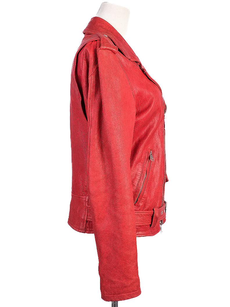 Ermanno Scervino Red Leather Biker Jacket Women&