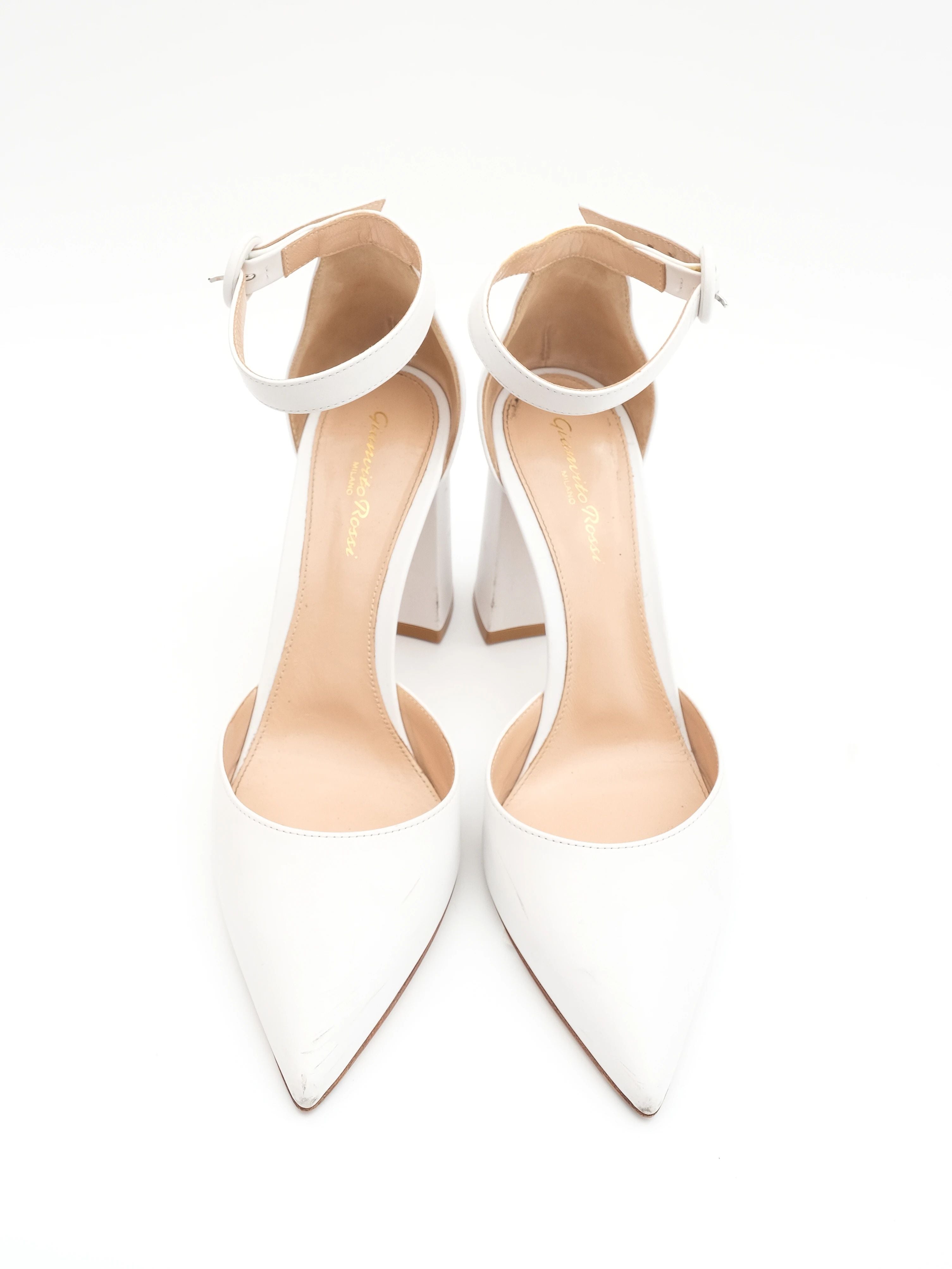 Excellent Gianvito Rossi White Leather High-Heeled Shoes Size N/A