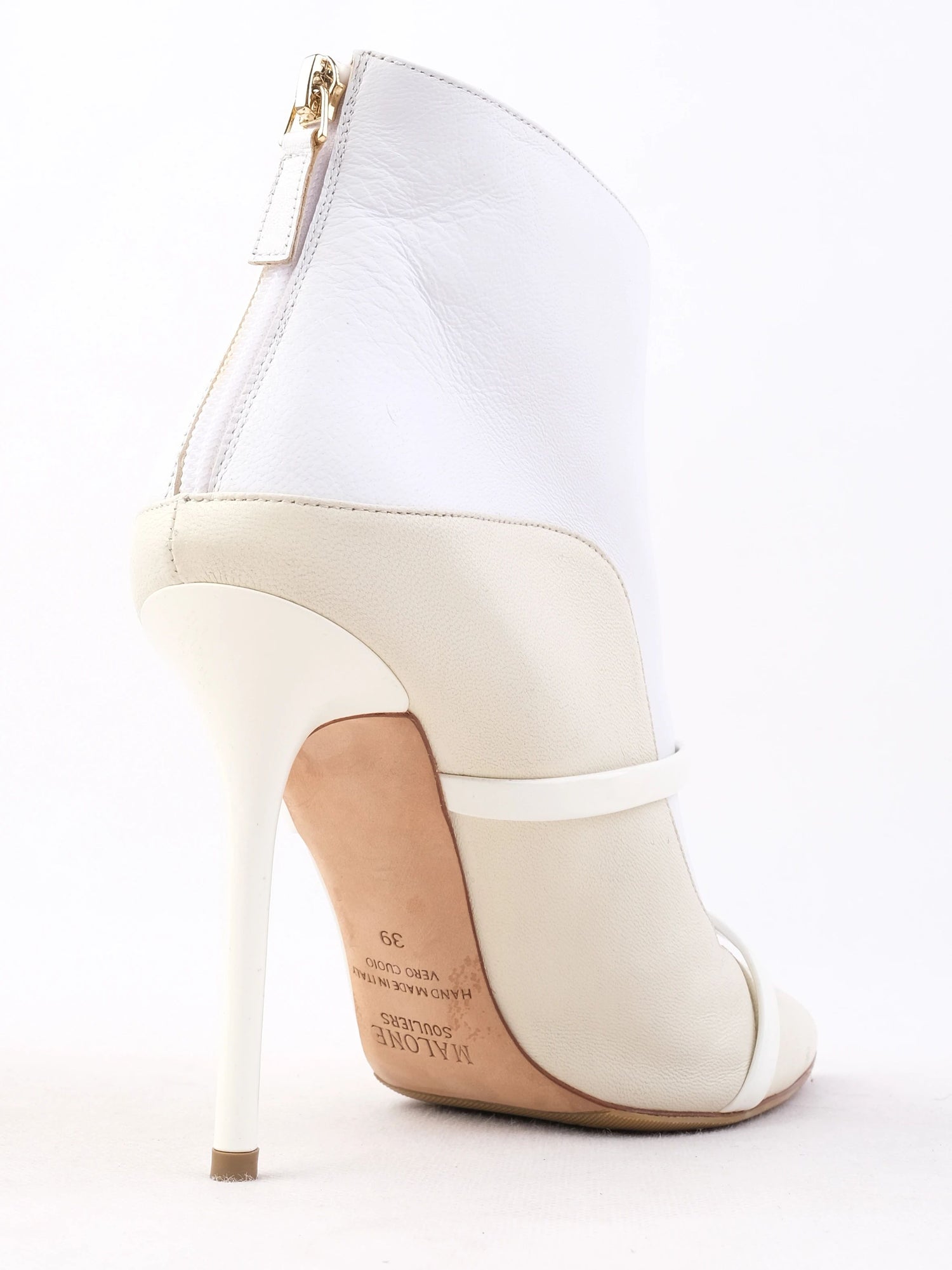 Excellent Malone Souliers White Leather High-Heeled Ankle Boots Size 39
