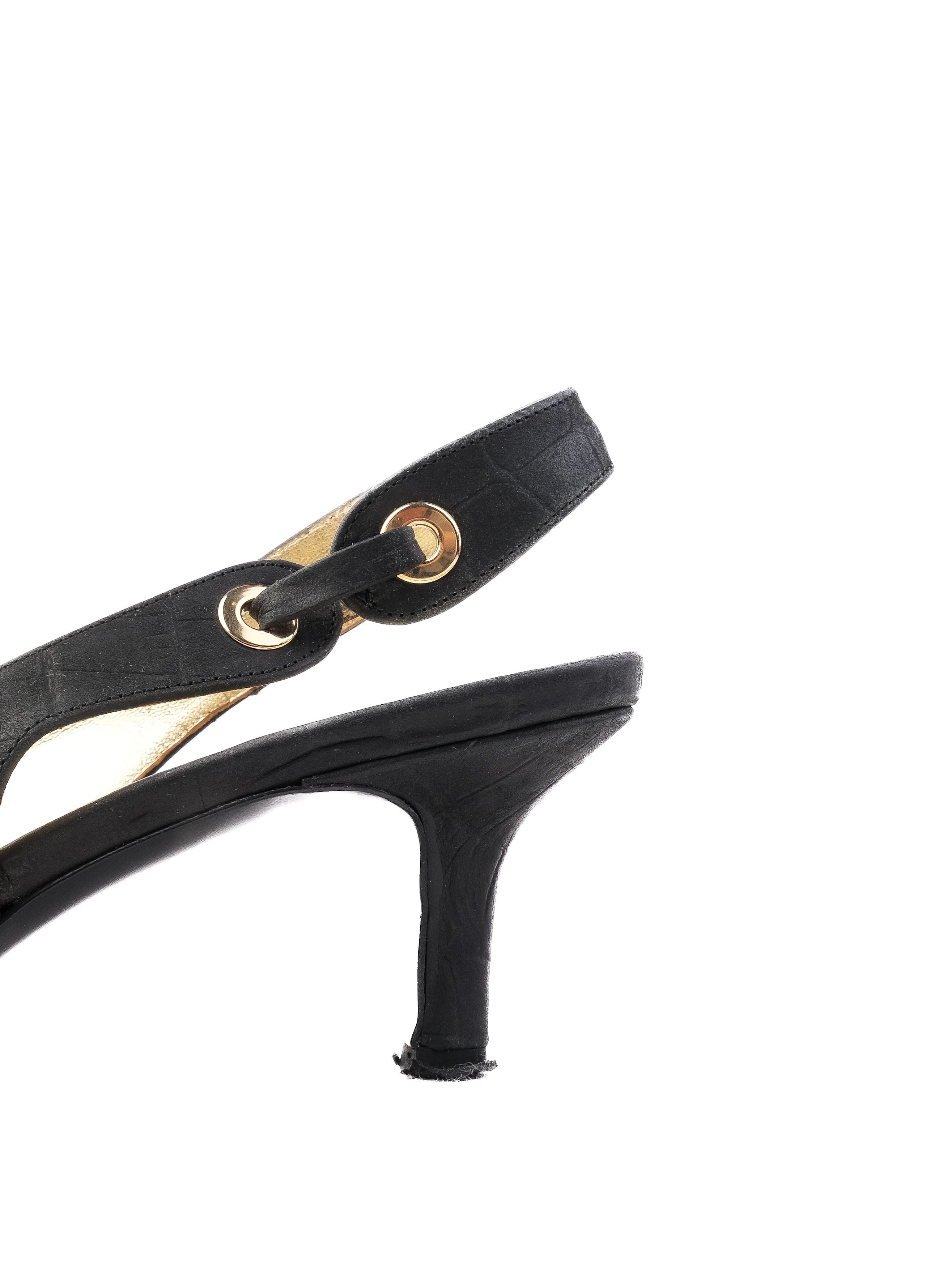 Escada Black Leather Slingback High Heel Shoes with Metal Eyelets