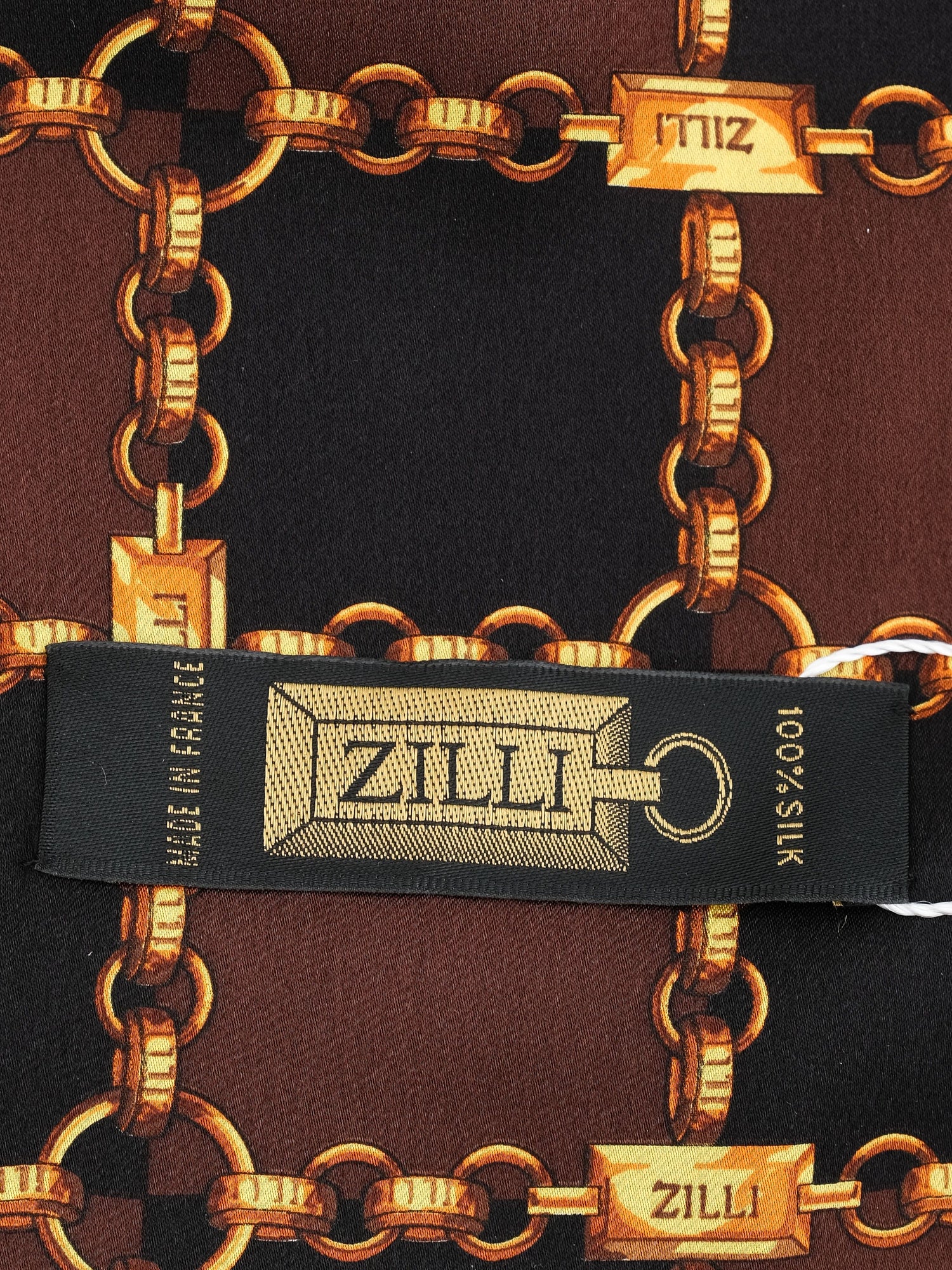 PERFECT Zilli Silk Scarf Brown Black Chain Design Made in France