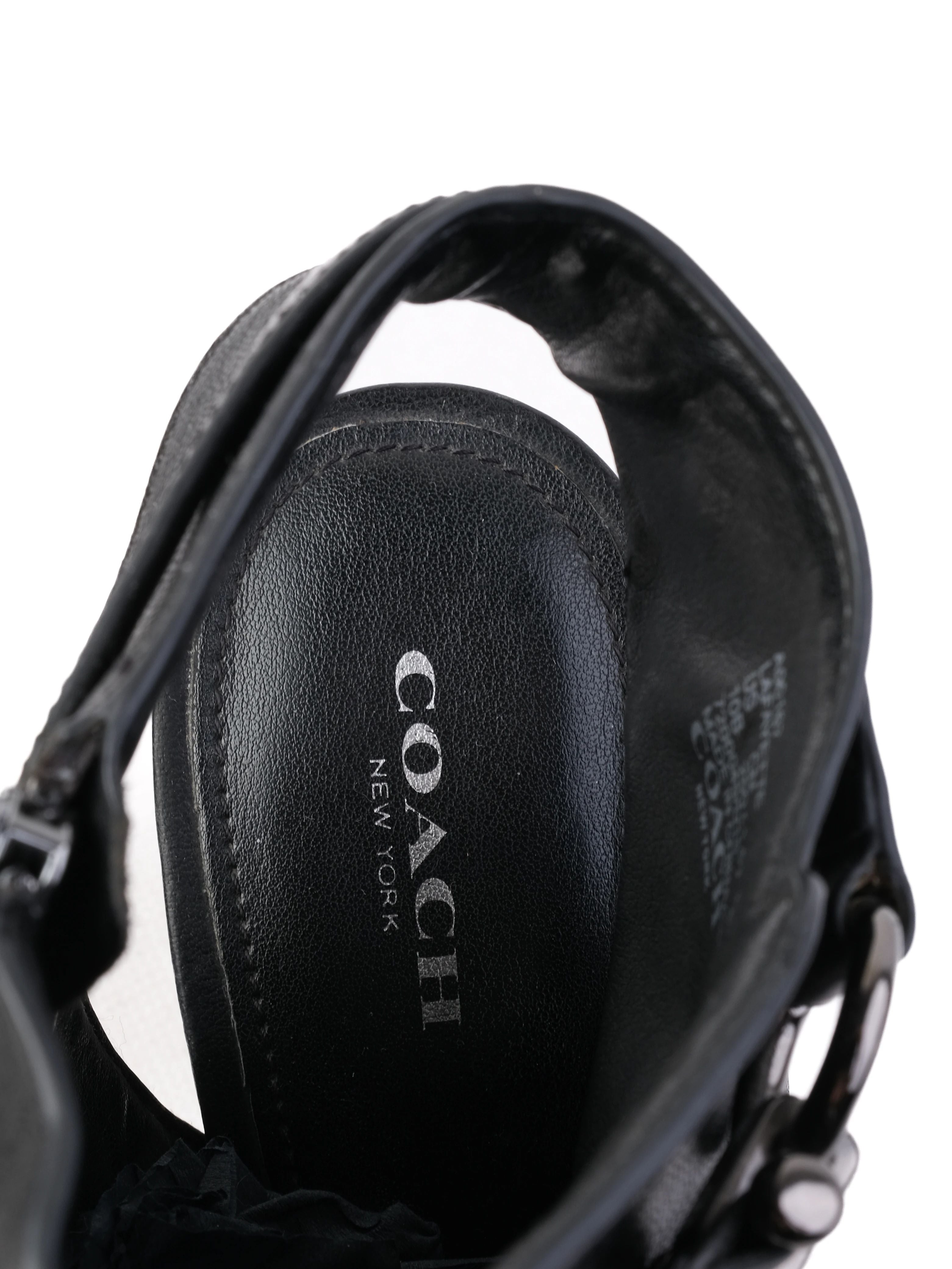 Excellent Coach Black Leather Chunky Heeled Peep Toe Shoes Size 40