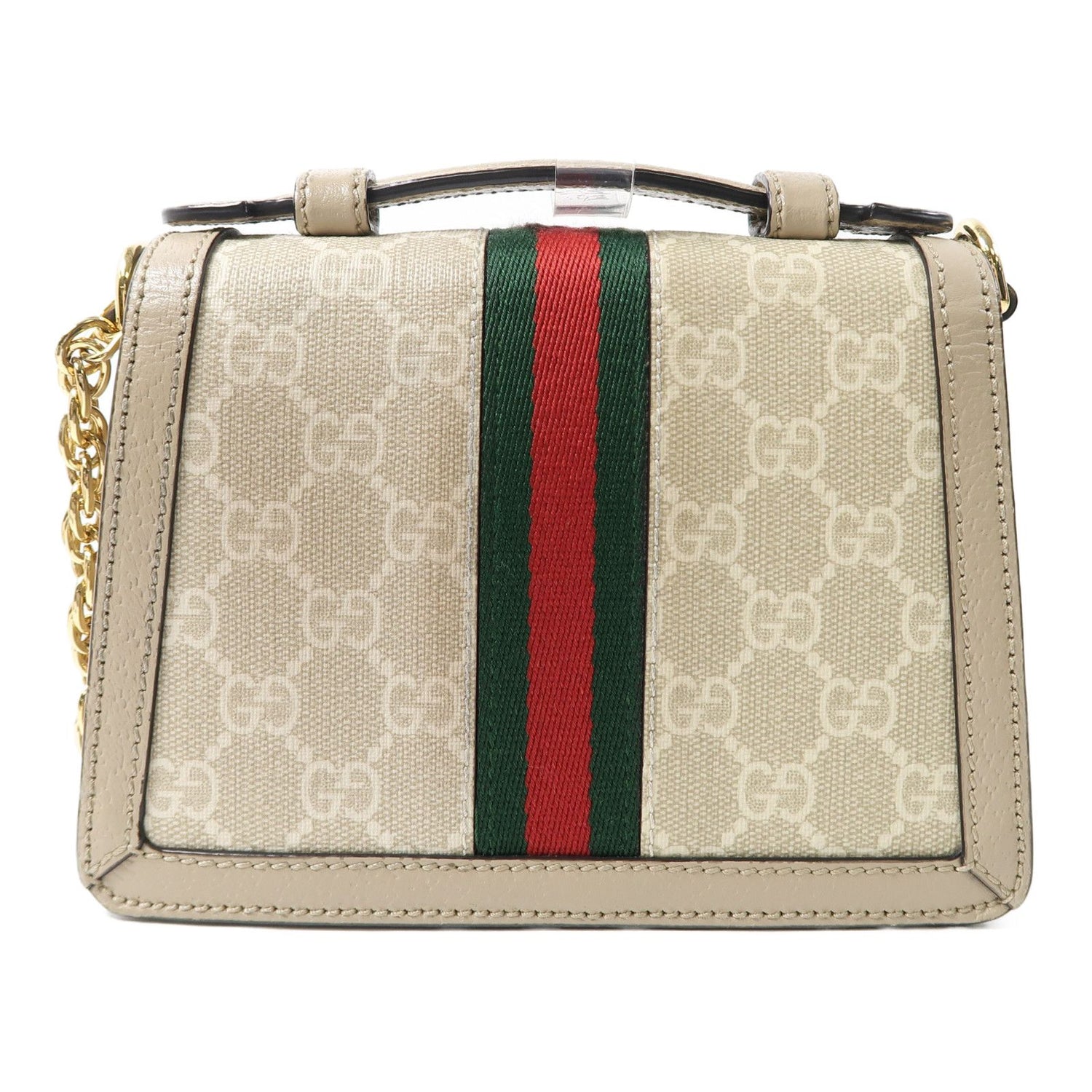 Gucci GG Supreme Monogram Textured Dollar Calfskin Web Mini Ophidia Padlock Top Handle Chain Shoulder Bag