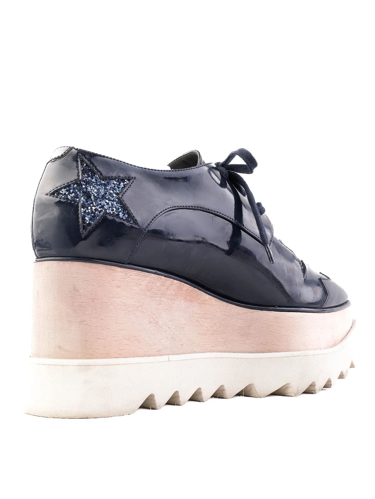 Stella McCartney Black Leather Platform Shoes Size 37 with Glitter Stars