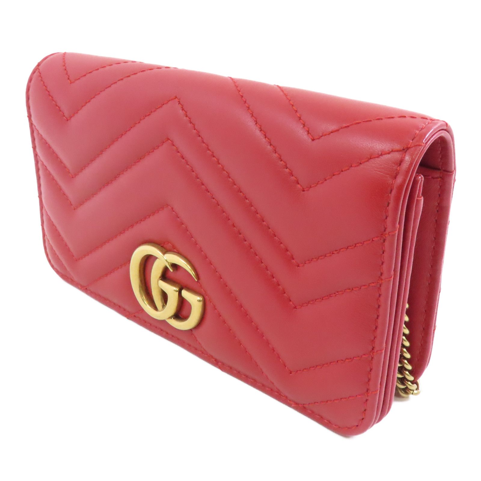 Gucci Cowhide Leather Gg Marmont Gold Bag Crimson Shoulder Bag Red Calfskin (cowhide) 488426