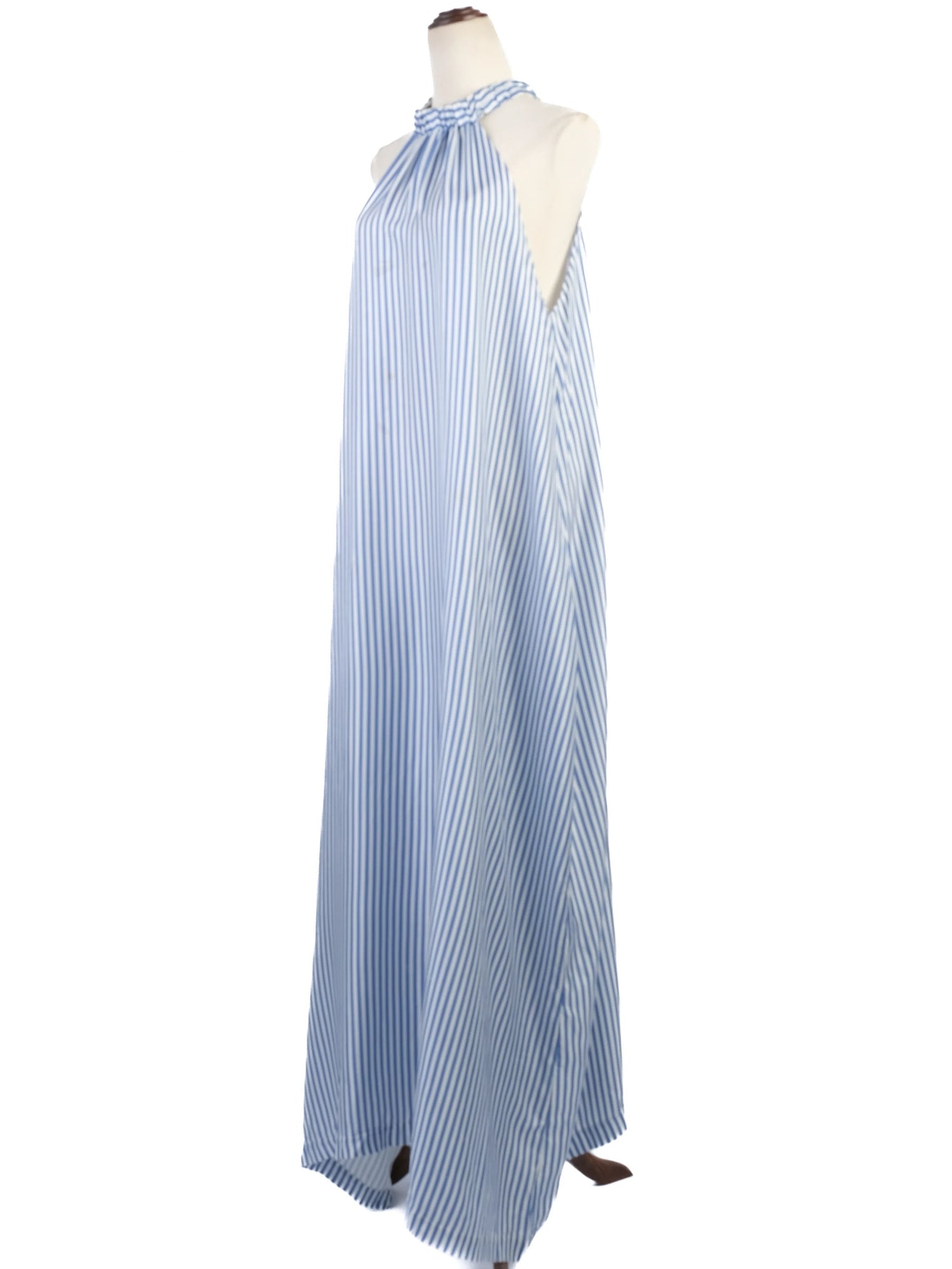 Excellent Paper London Blue Silk Striped Halter Neck Dress Size XXL