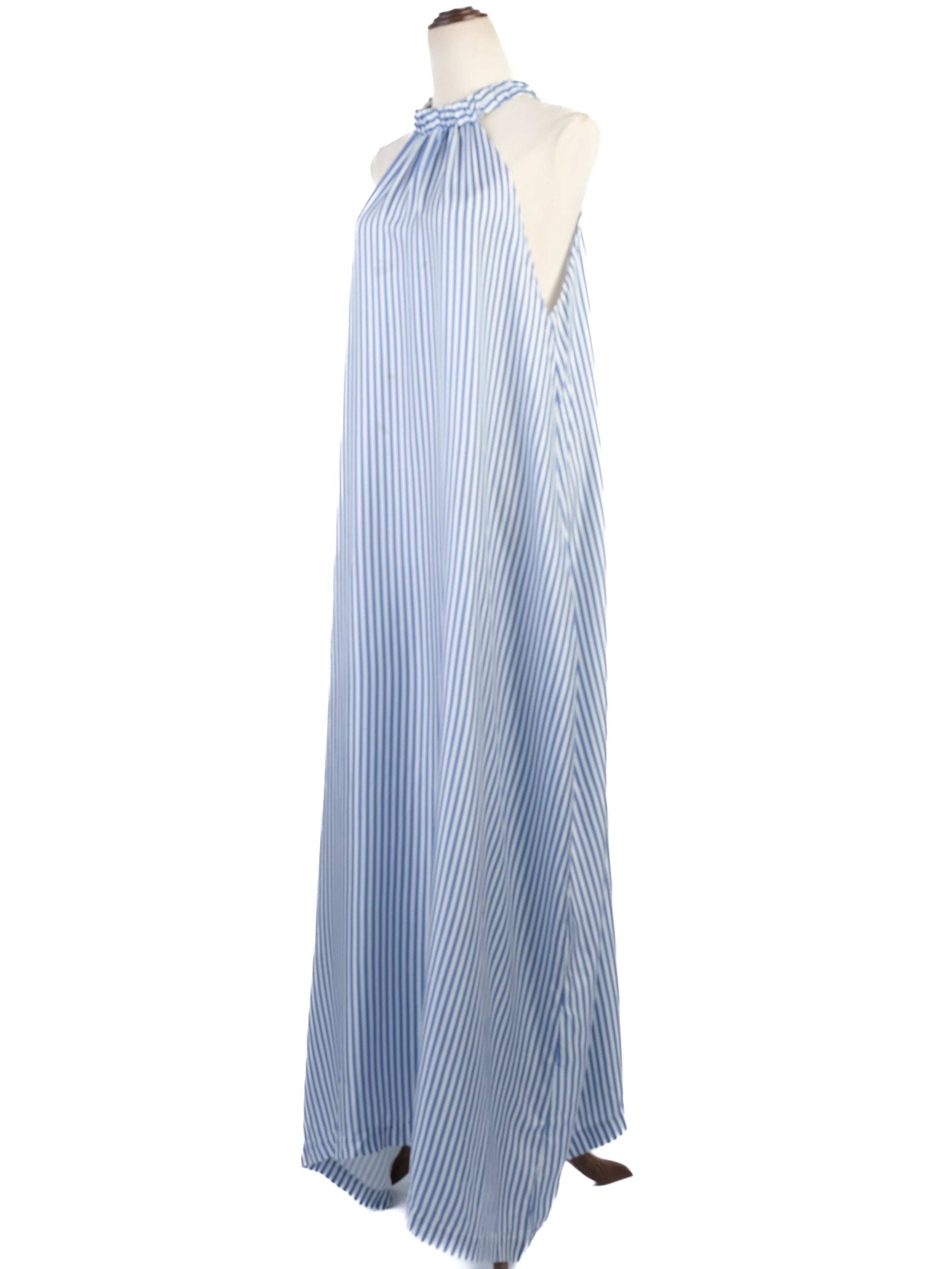 Excellent Paper London Blue Silk Striped Halter Neck Dress Size XXL
