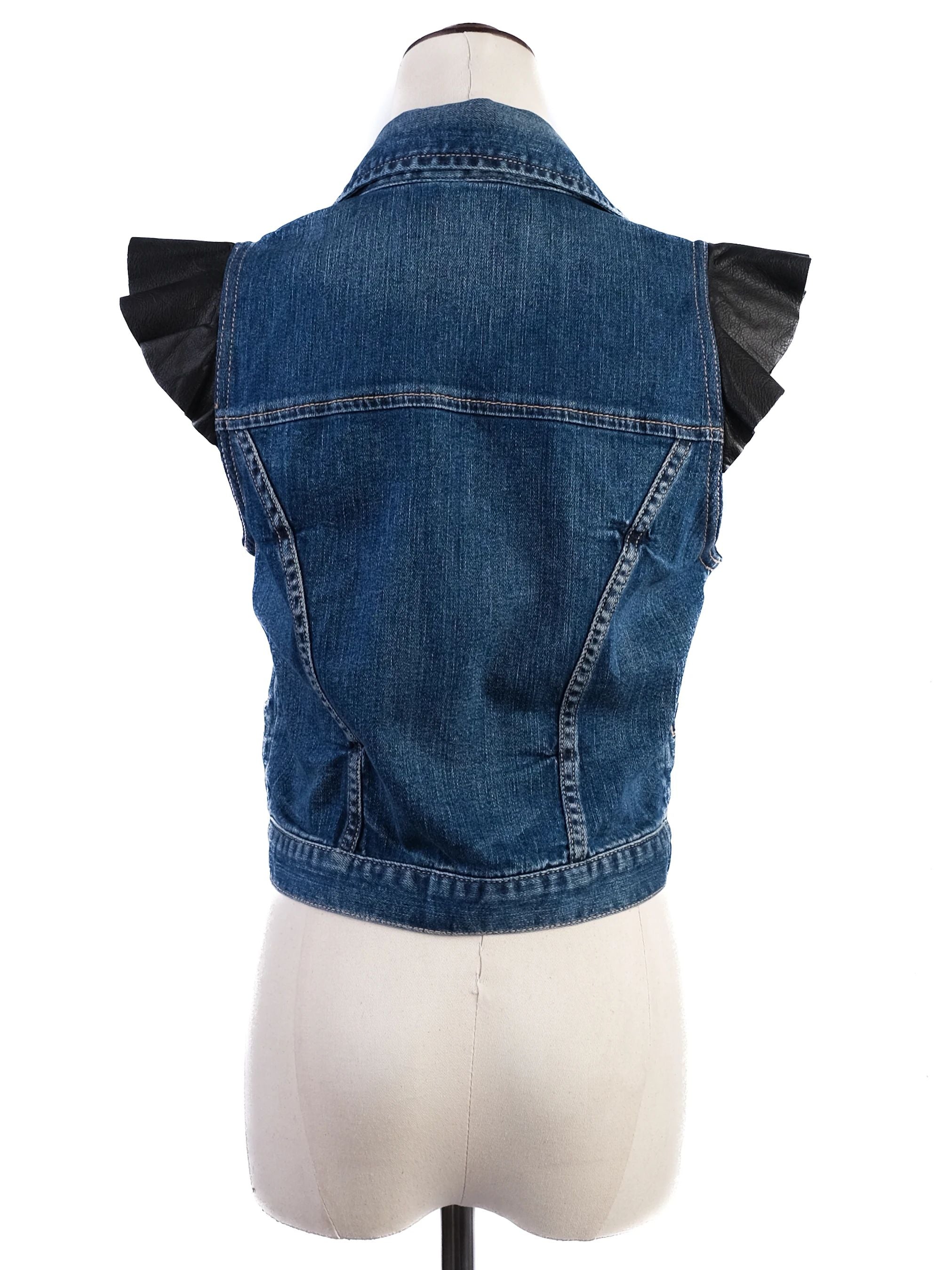 Excellent Juicy Couture Blue Denim Vest Size S with Ruffled Details