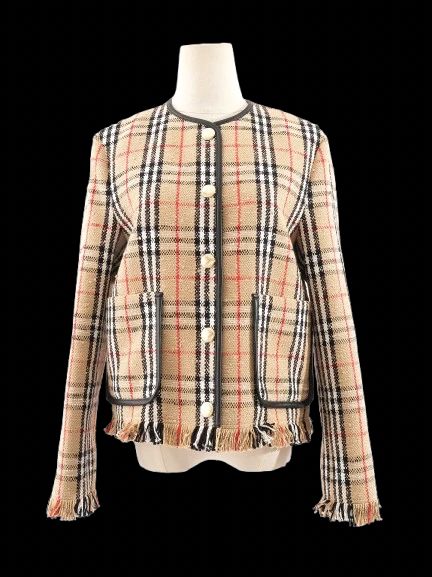 Perfect Burberry Plaid Wool Jacket Gold Buttons Size L Women