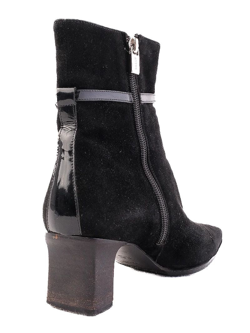 Bally Black Genuine Suede Ankle Boots with Patent Leather Strap Size 37