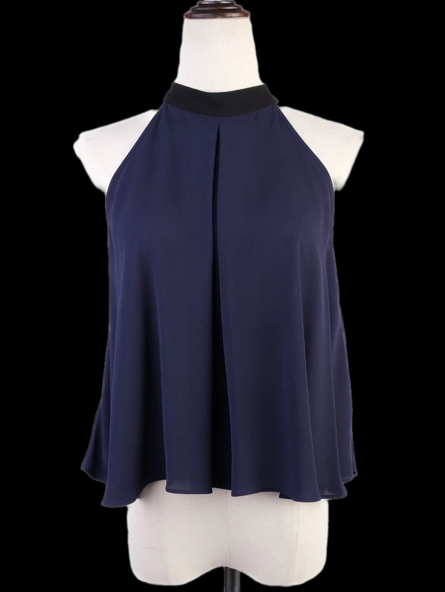 BCBGeneration Blue Halter Top with Black Collar Size XS - Excellent Condition