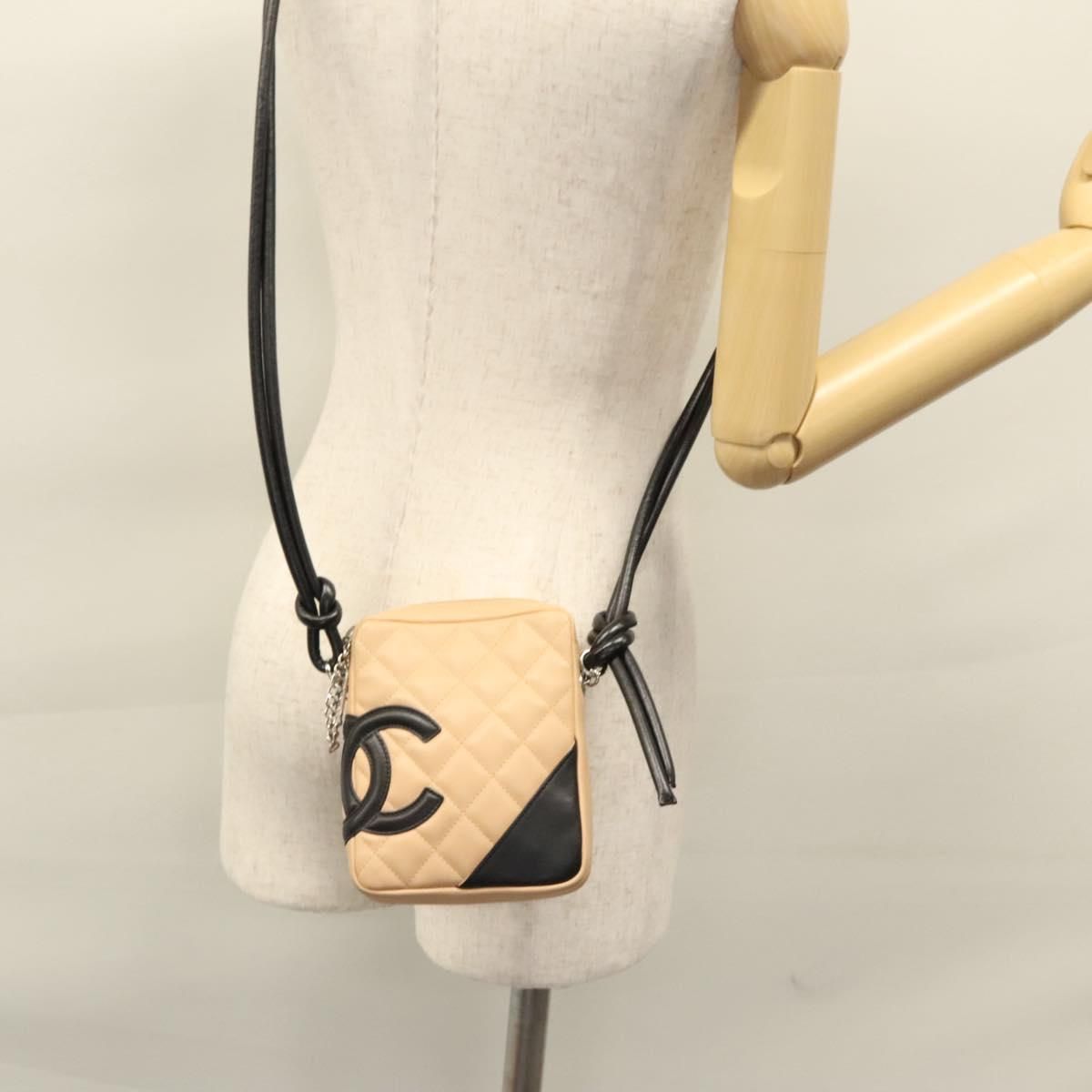 Chanel Cambon Line Shoulder Bag Leather Beige Black Cc Auth