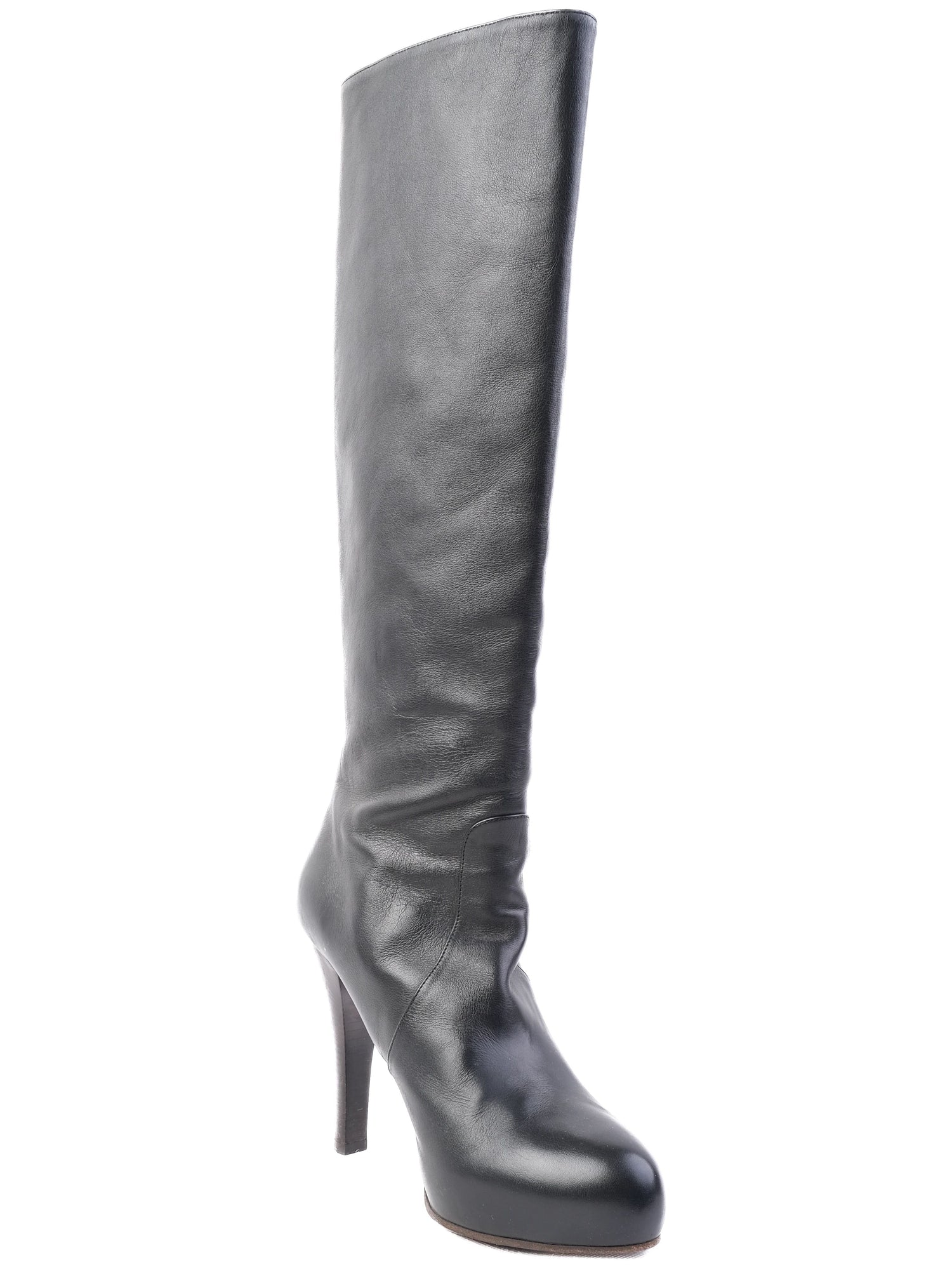 Excellent Bottega Veneta Black Leather Knee-High Stiletto Boots Size 41