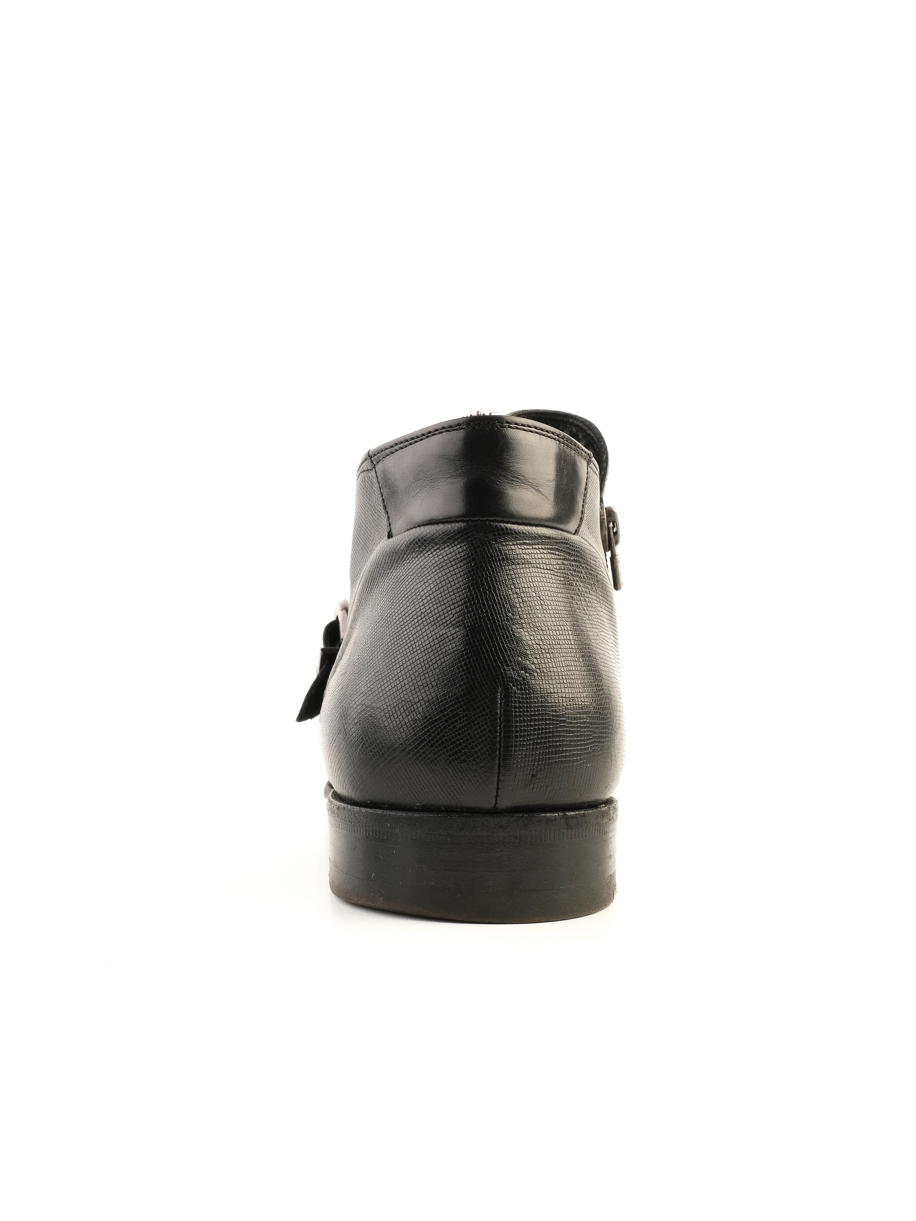 Excellent Fabi Black Leather Ankle Boots Size 43 with Buckle Detail