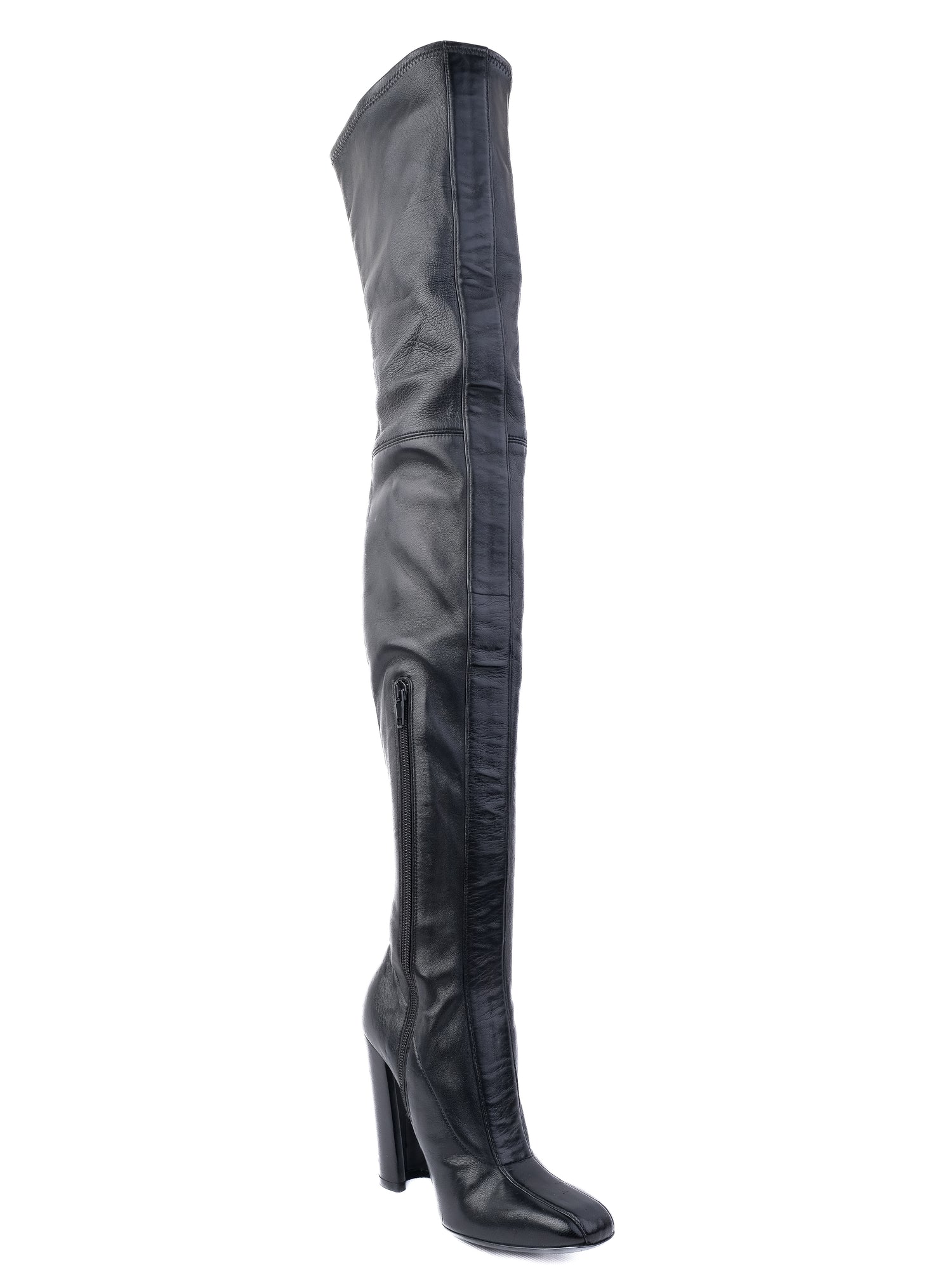 NEW Mila Schon Black Leather Over-the-Knee High-Heeled Boots Size 36