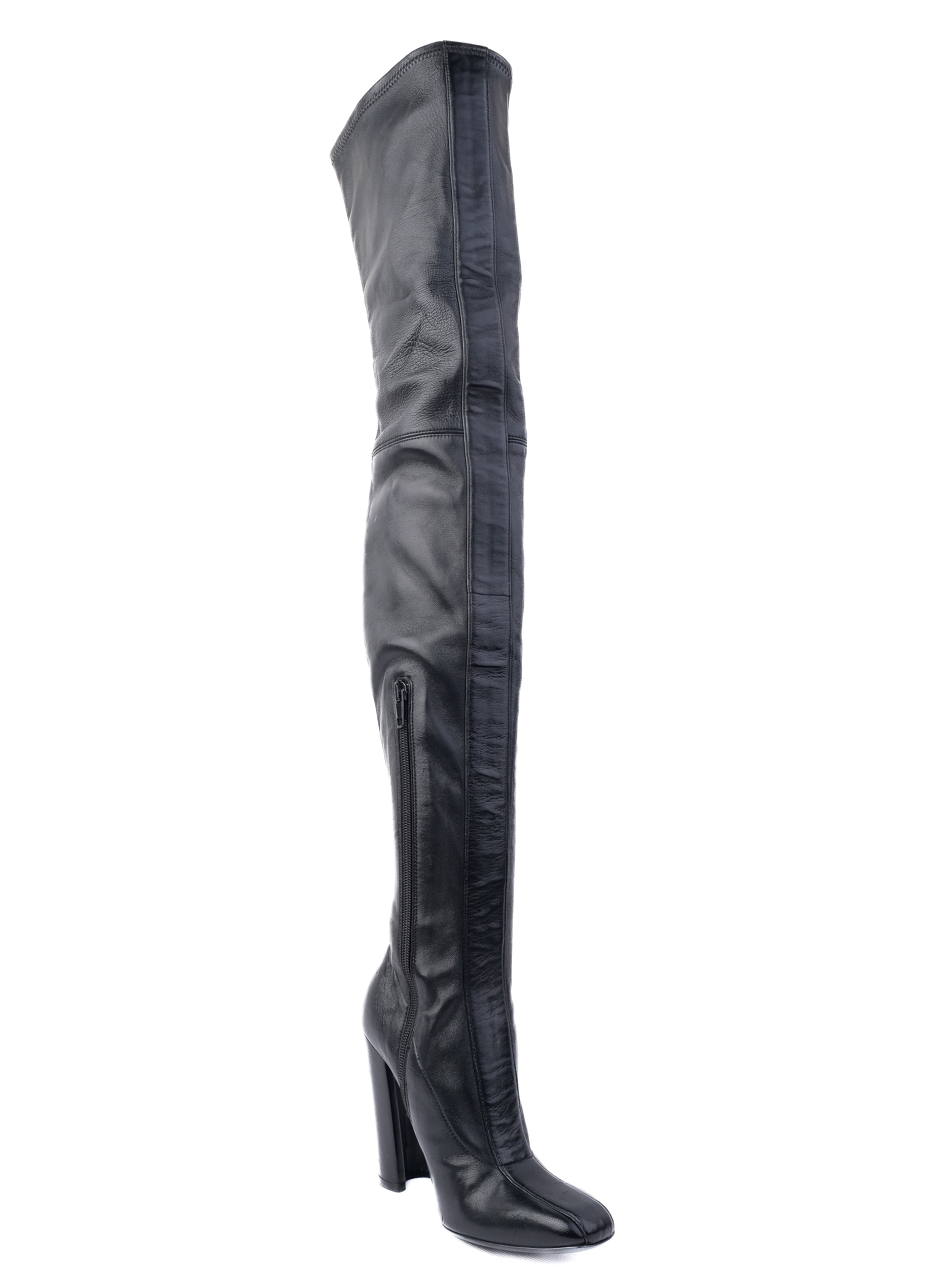 NEW Mila Schon Black Leather Over-the-Knee High-Heeled Boots Size 36