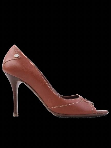 Excellent Celine Orange Leather Peep-Toe High Heels Size 39