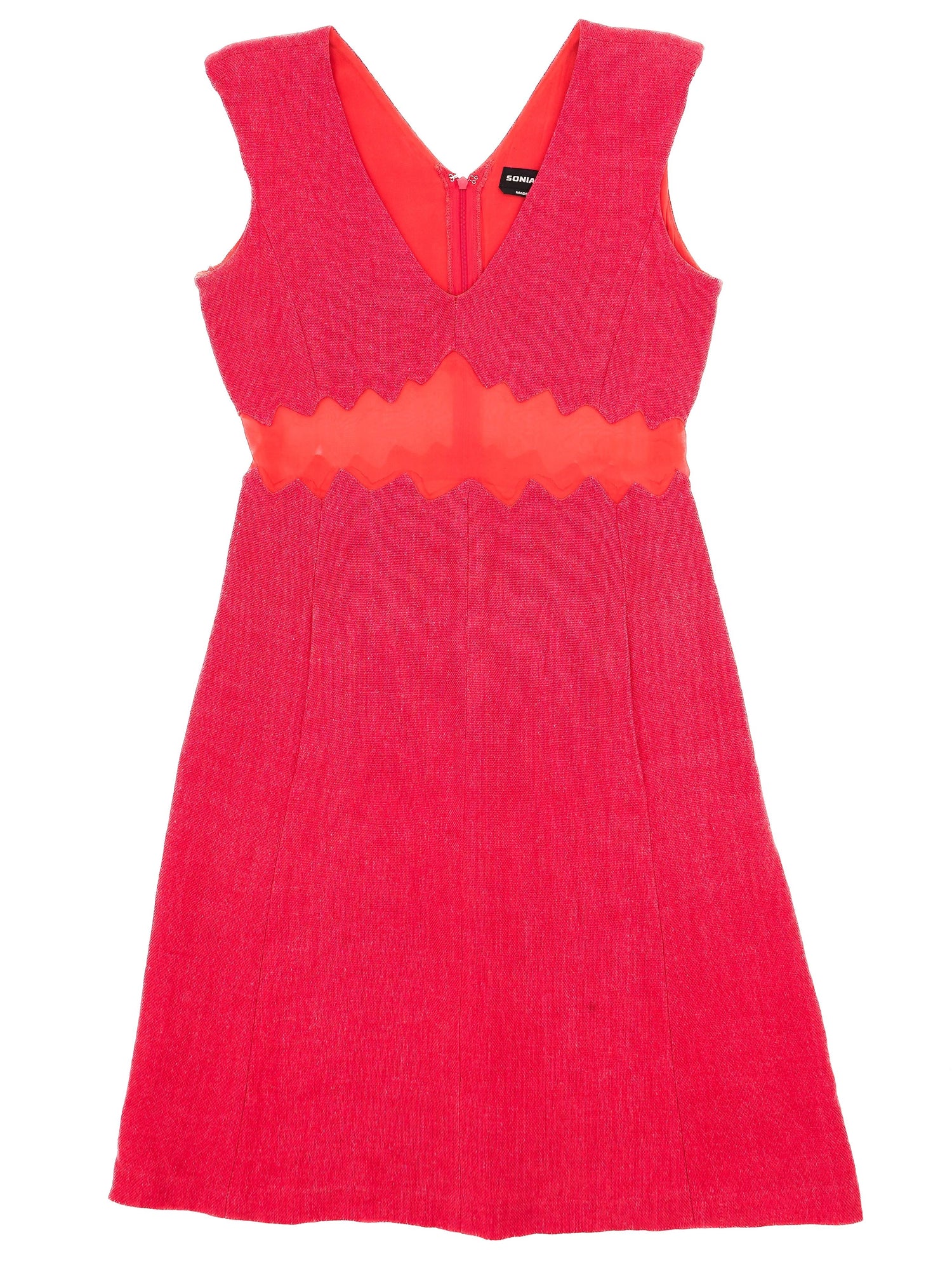 Excellent Sonia Rykiel Red Dress Size S with Wavy Orange Band