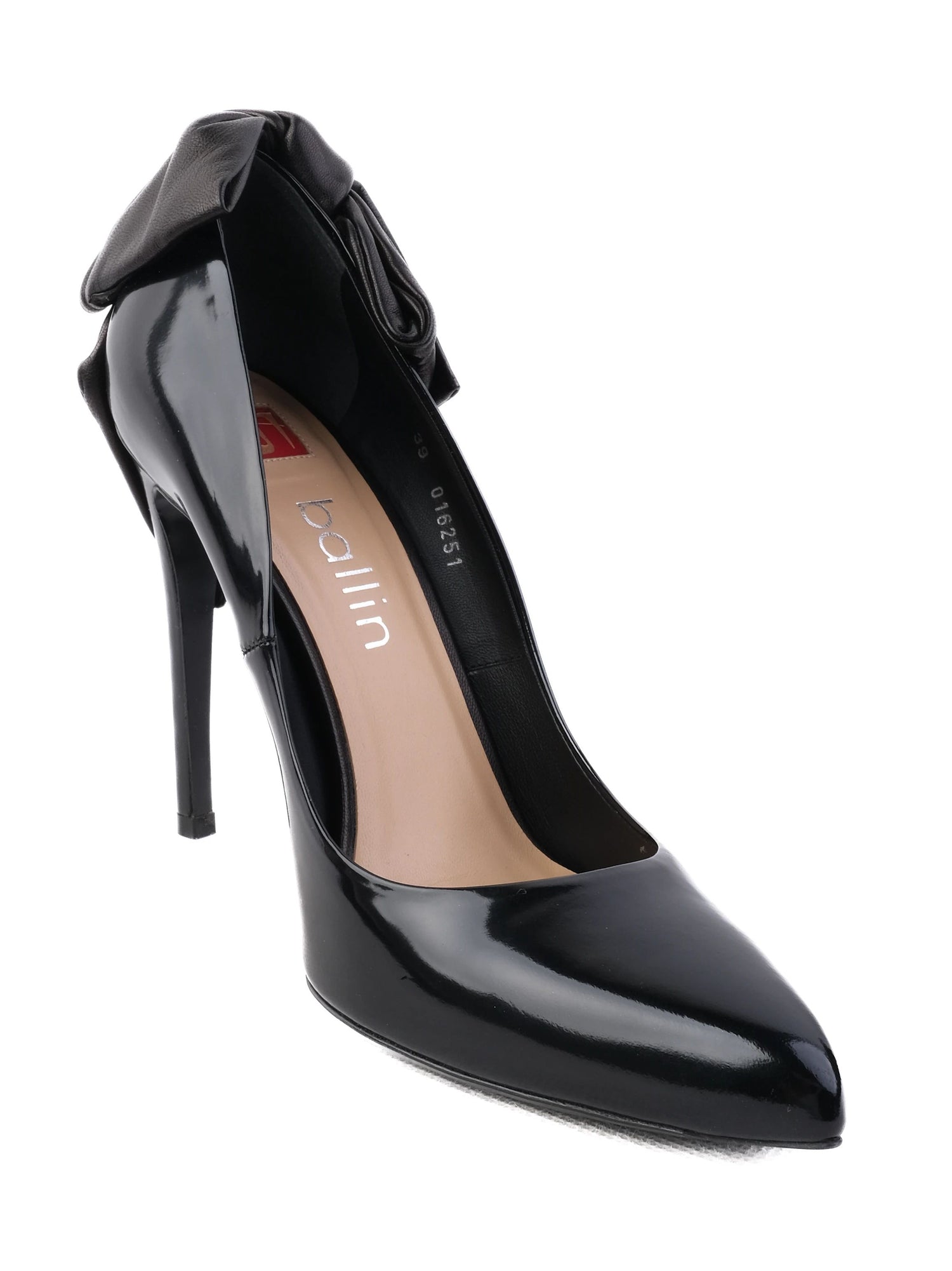 Perfect Ballin Black Leather High-Heeled Shoes Size 39 with Bow