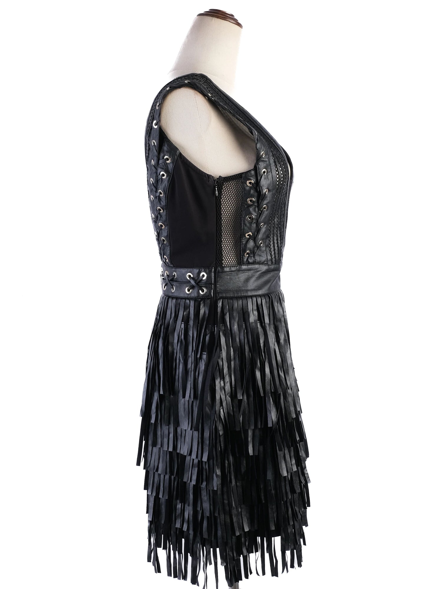 ELISABETTA FRANCHI Black Sleeveless Dress Size L with Lace-up Details