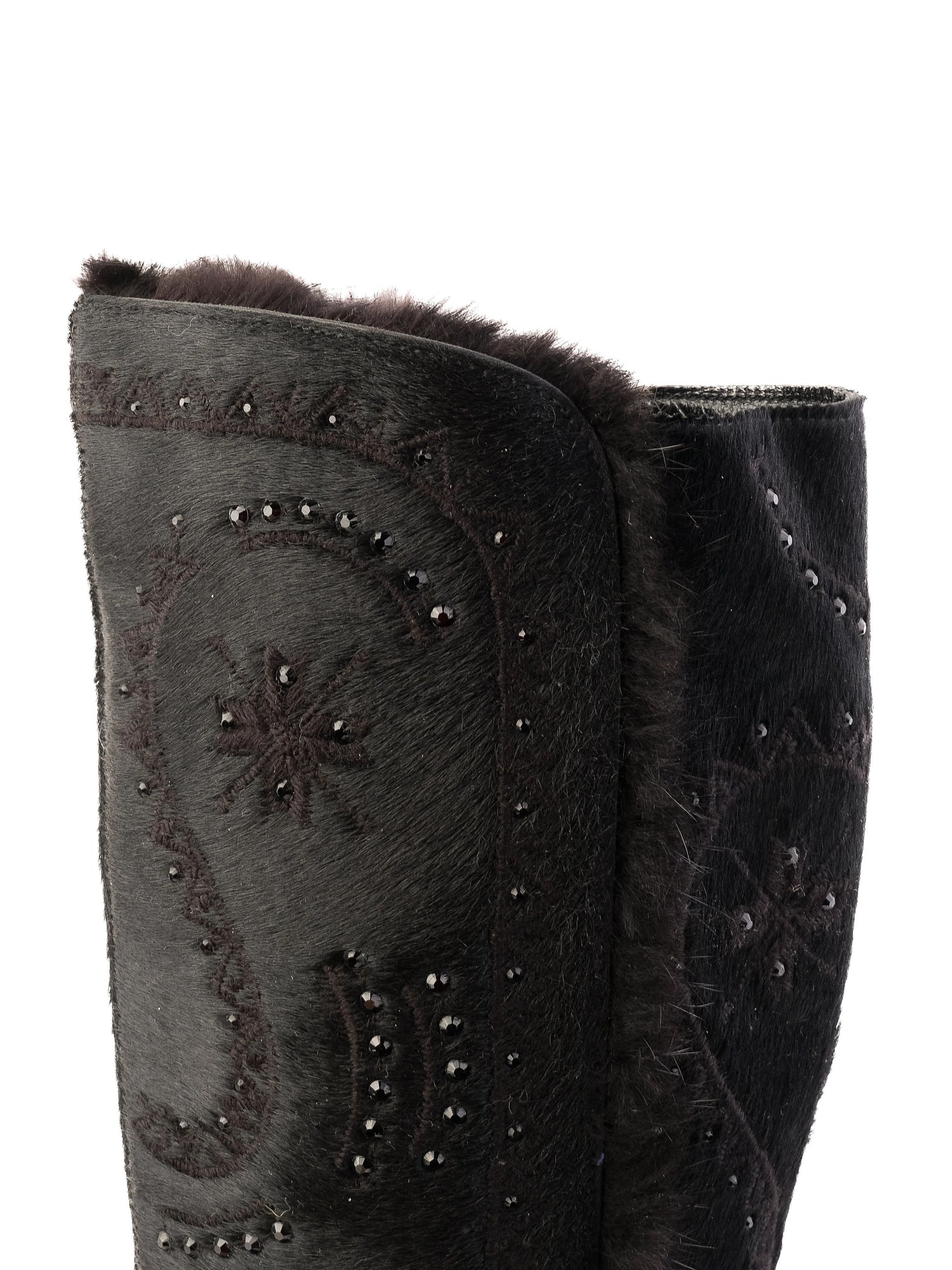 Excellent Lesilla Black Knee-High Stiletto Boots with Fur-Like Texture