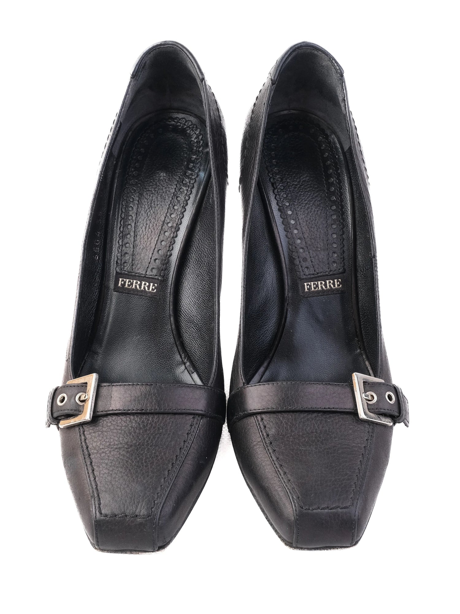 Excellent Ferre Black Leather High-Heeled Shoes Size 38