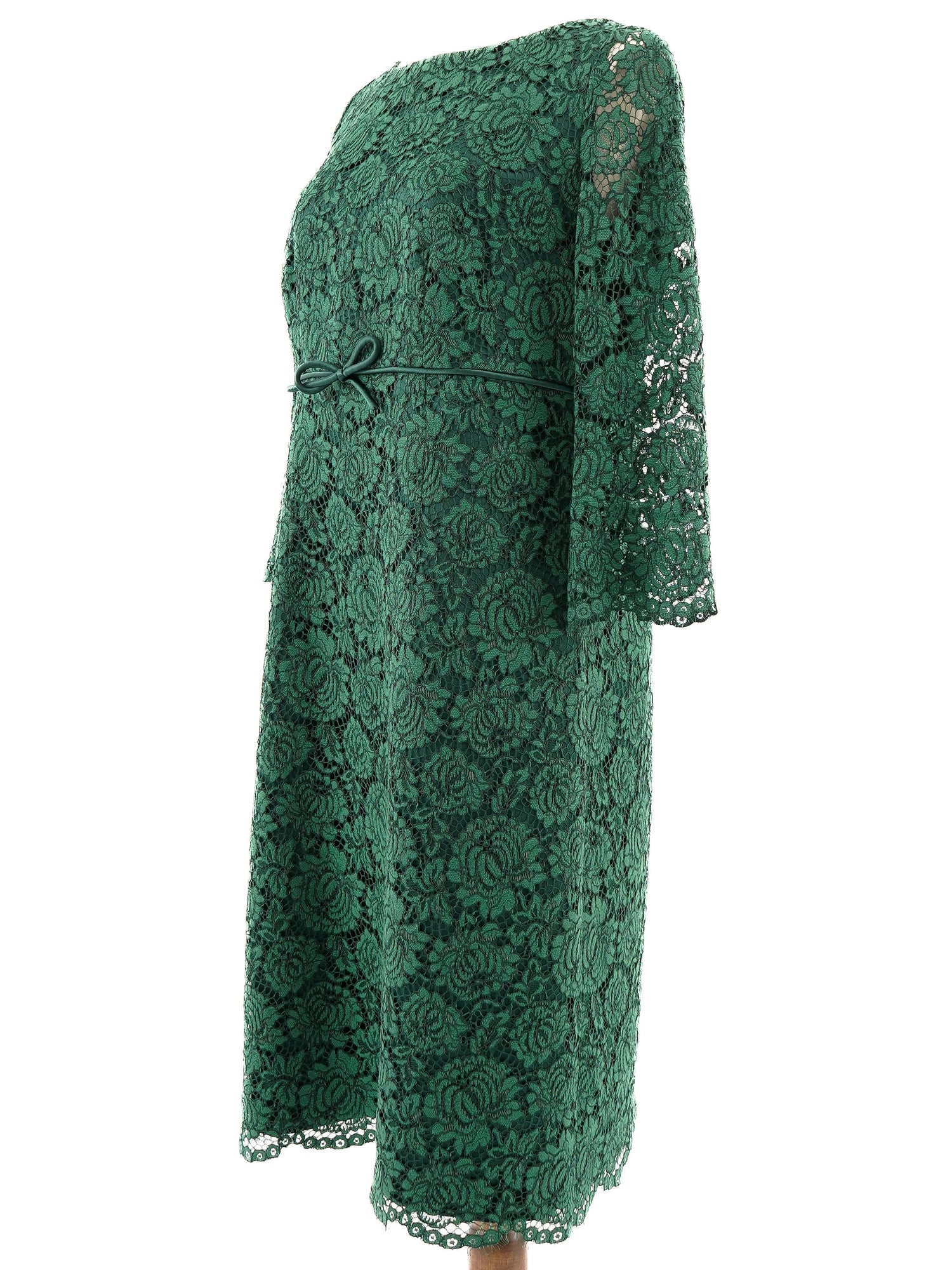Excellent Luisa Spagnoli Green Lace Dress Size XXL - Elegant Style