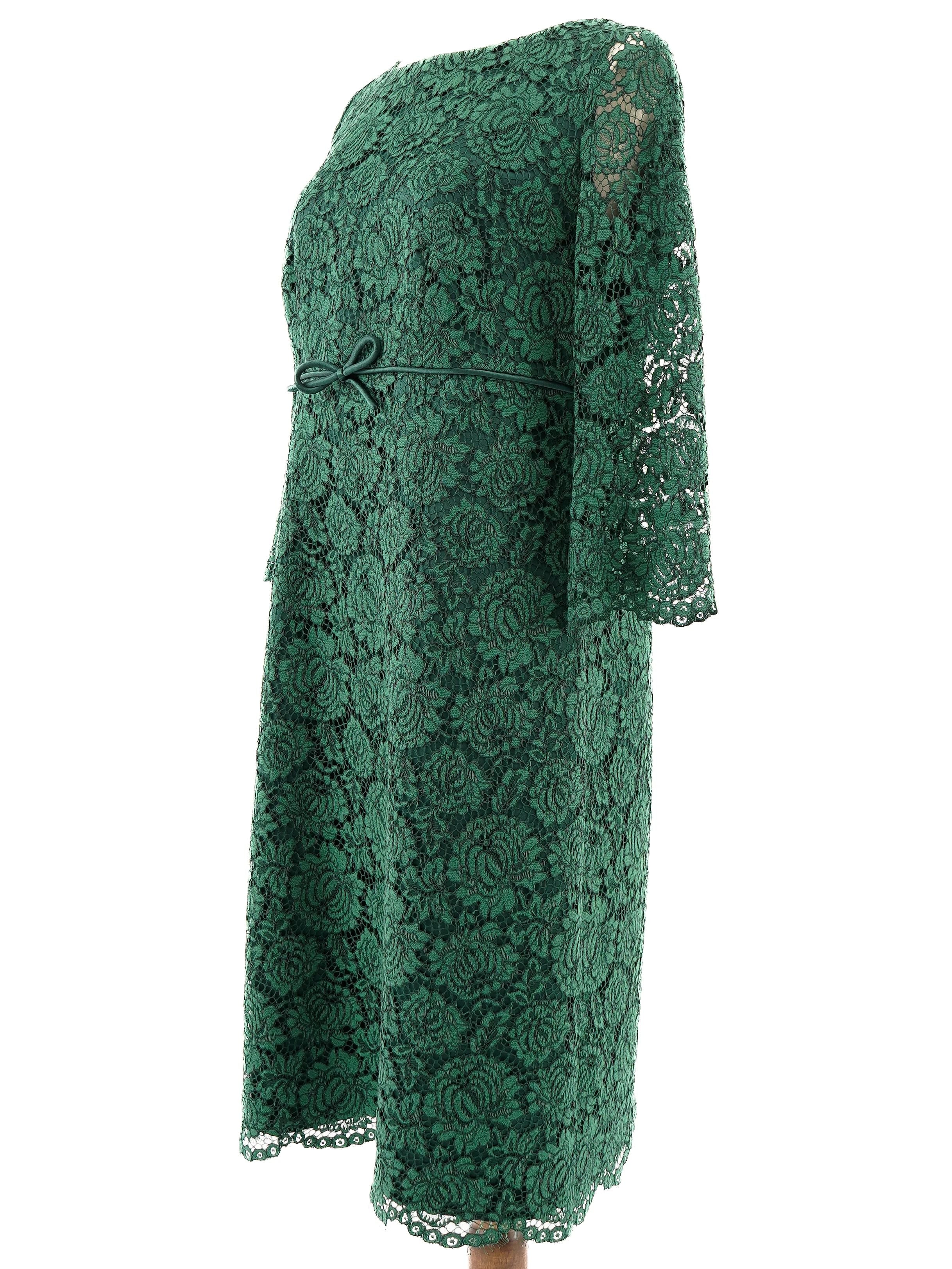 Excellent Luisa Spagnoli Green Lace Dress Size XXL - Elegant Style