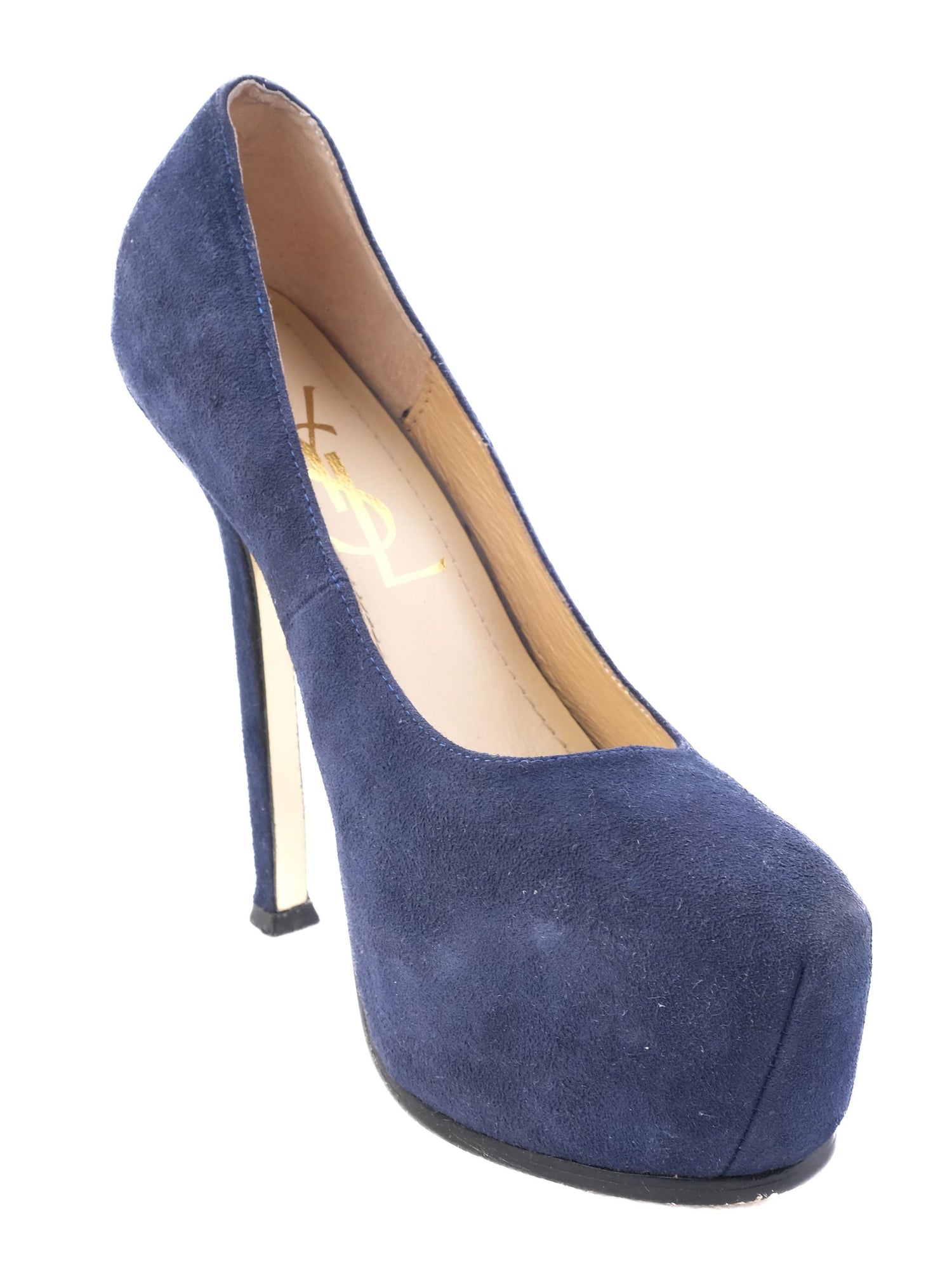 Excellent Yves Saint Laurent Blue Leather High-Heeled Pumps Size 34