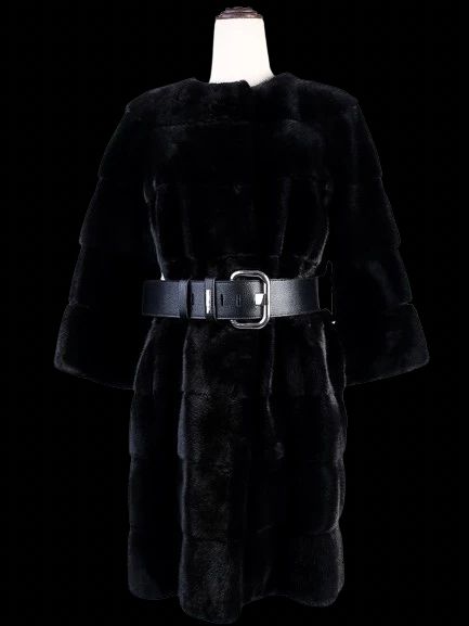 Excellent Antonio Didone Black Wool Fur Coat with Belt Size M