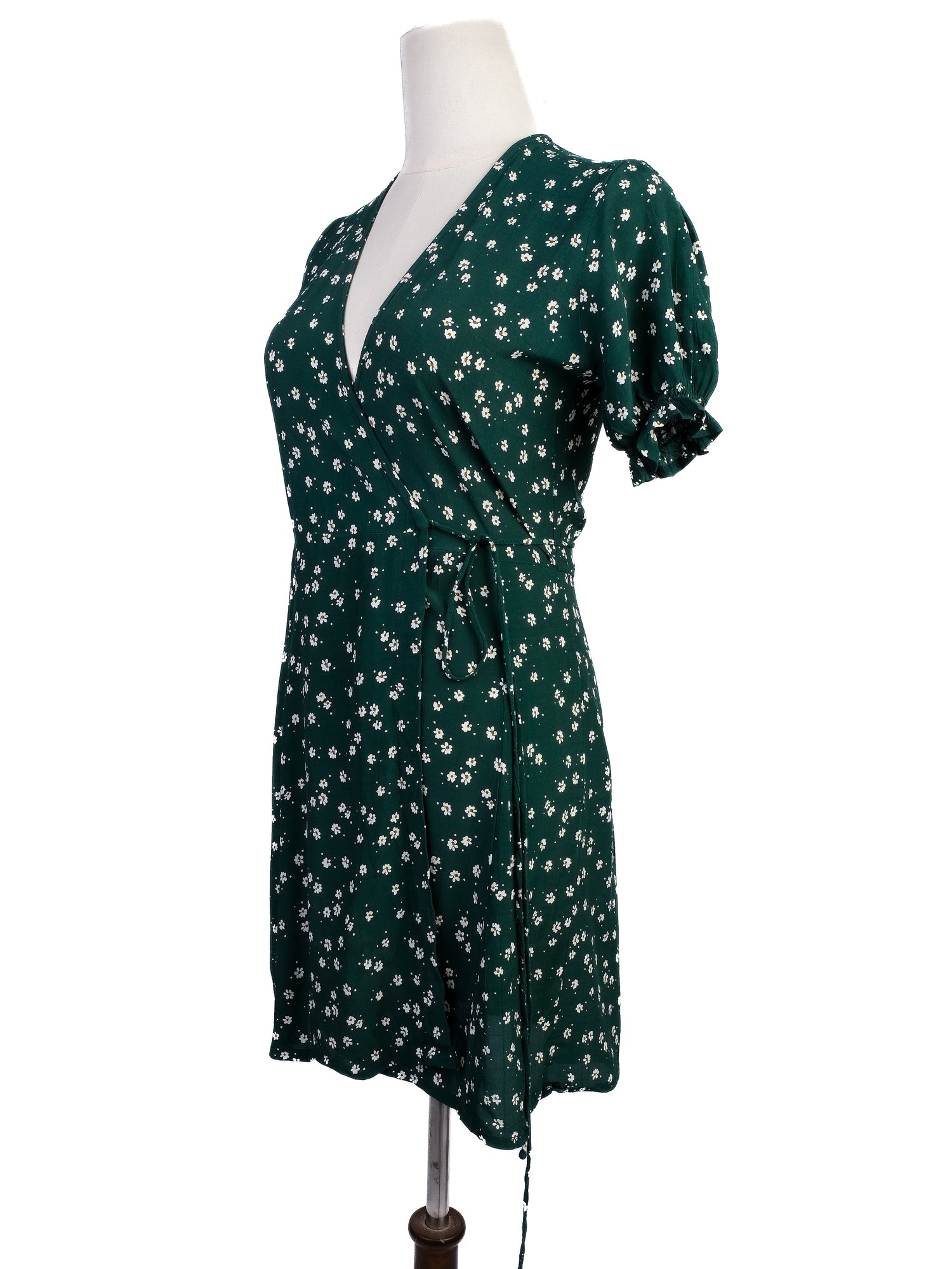 Excellent Faithfull The Brand Green Floral Wrap Dress XS V-Neck