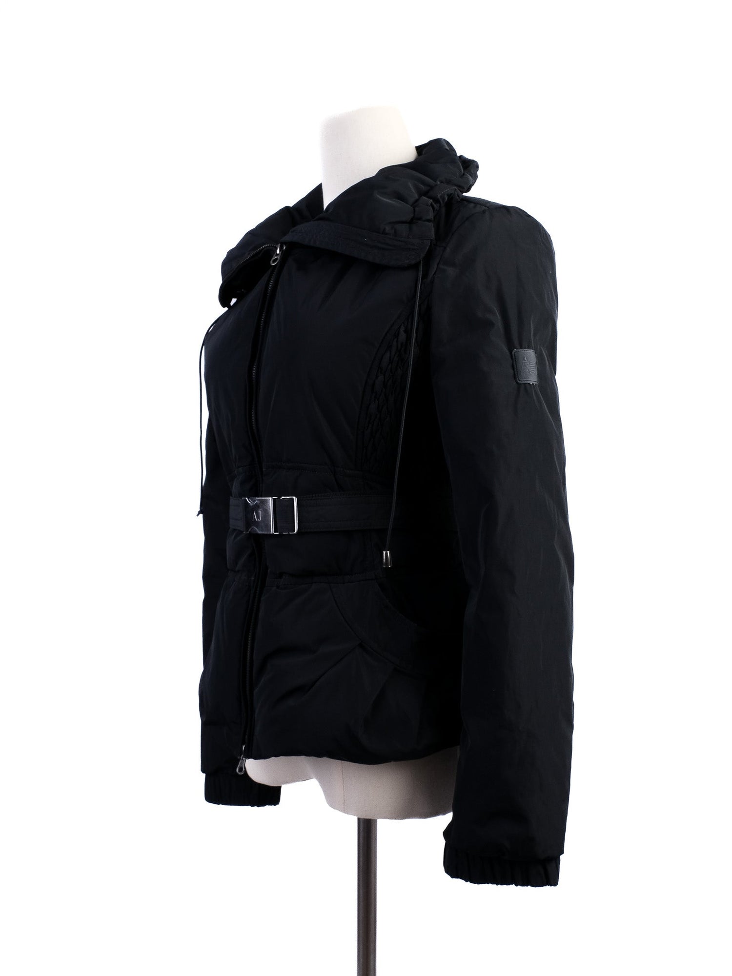 Excellent Armani Jeans Black Puffy Jacket Size S with Belt
