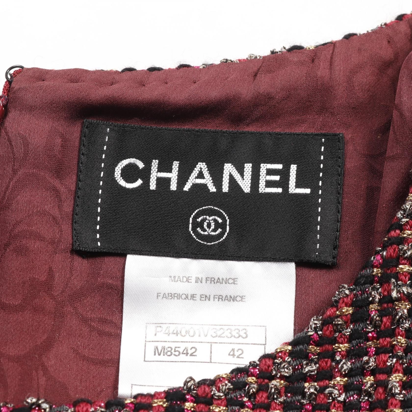 Chanel Bordeaux Multicolor Dress Wool P 44001v 32333
