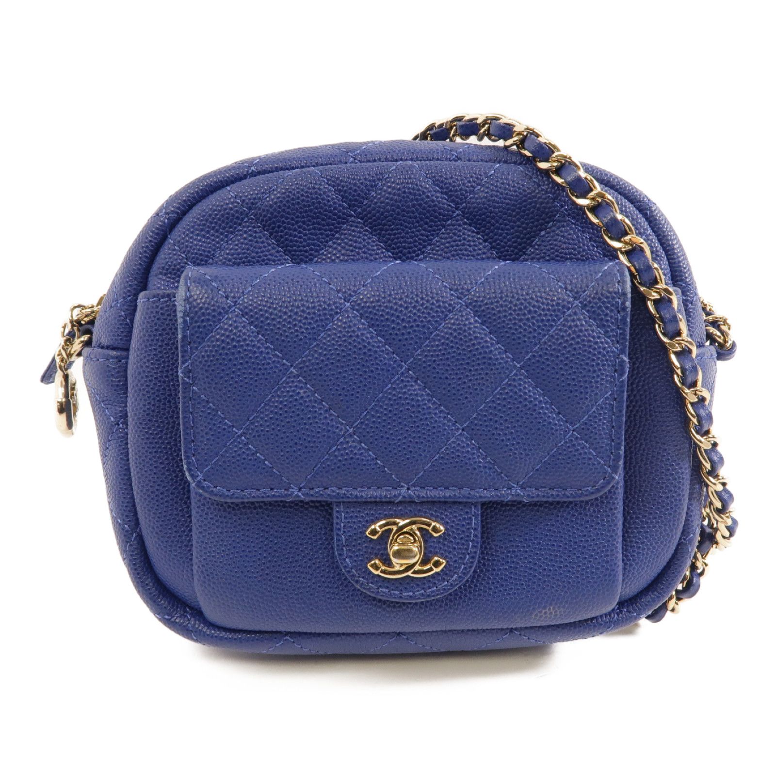 Chanel Caviar Quilted CC Day Camera Case Blue