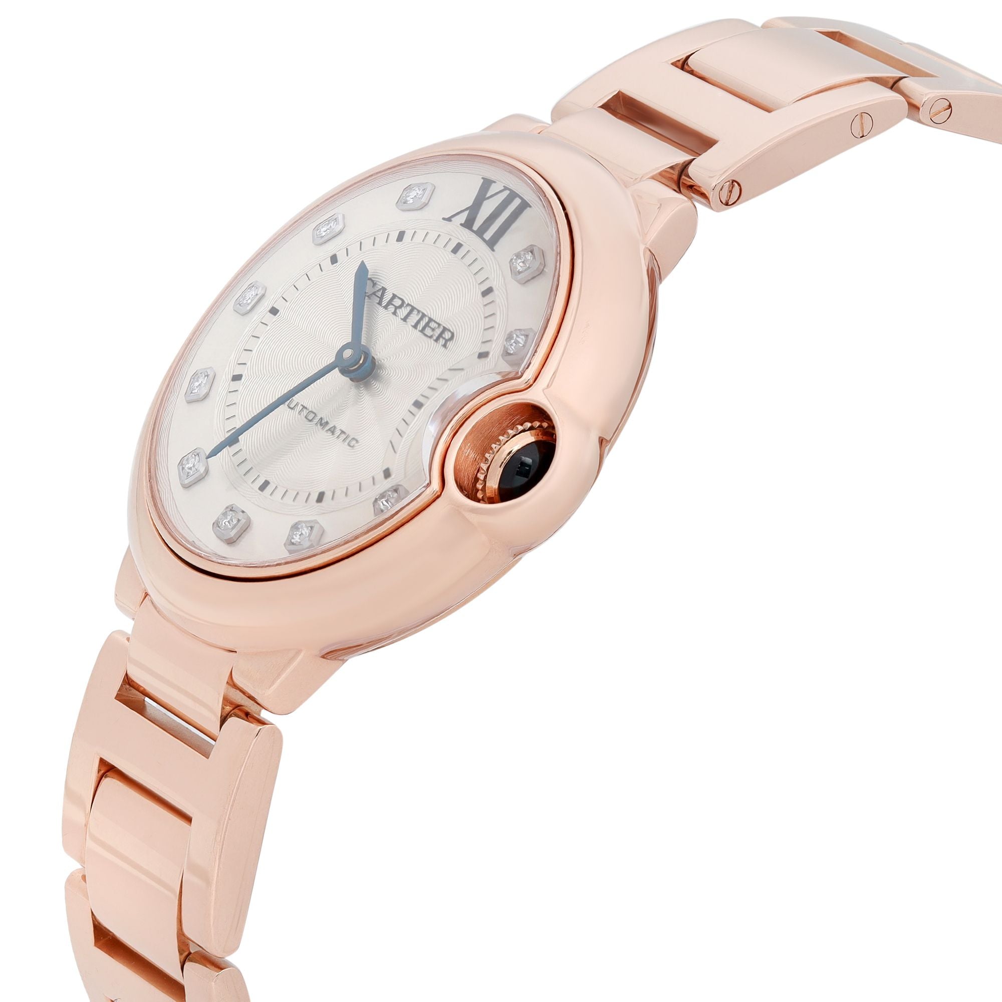 Cartier Ballon Bleu 36mm 18K Rose Gold Diamond Silver Dial Ladies Watch WE902026