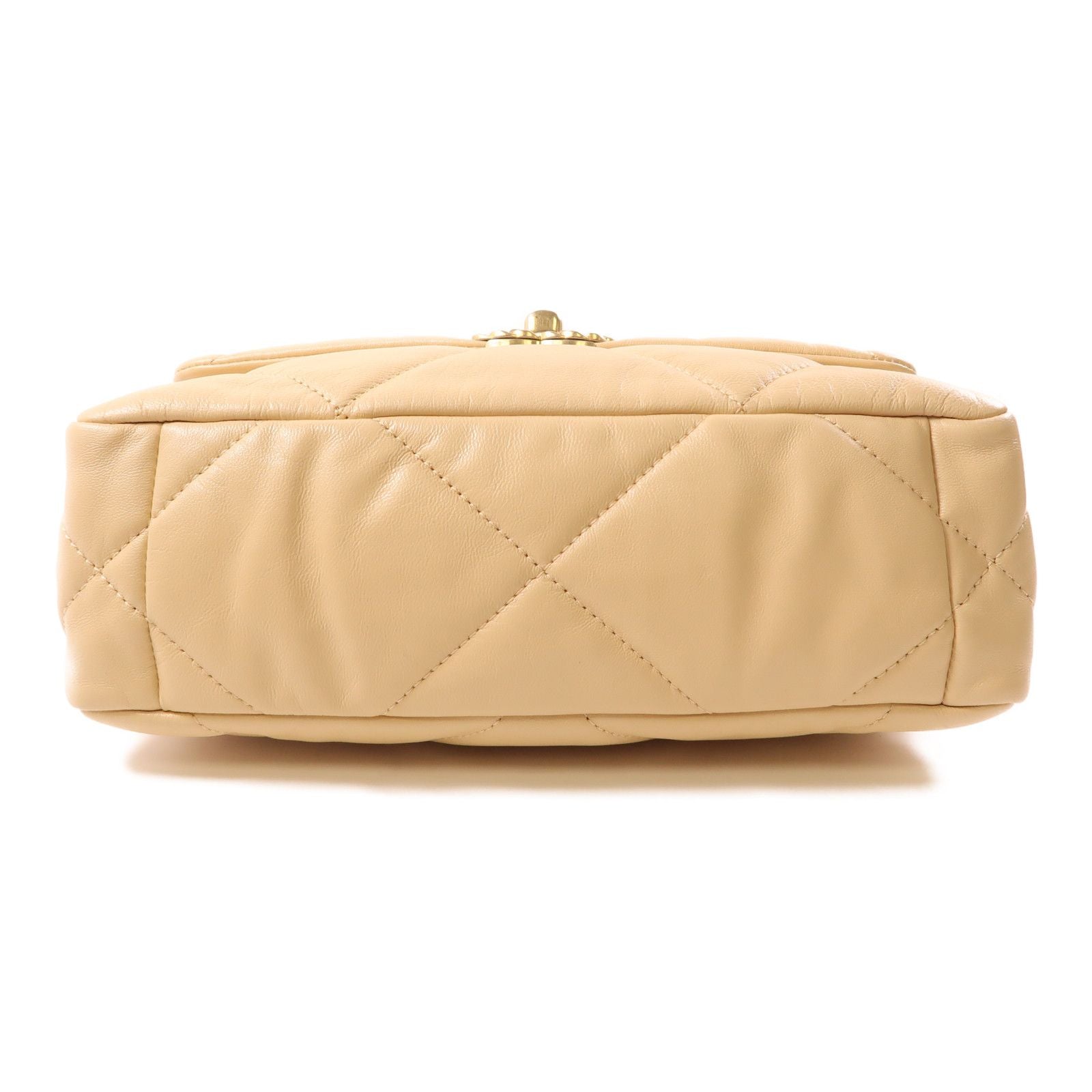 Chanel Beige Sheepskin Leather 19 Hand-turned Shoulder And Back Bag 2way Shoulder Bag Lambskin (sheep Leath
