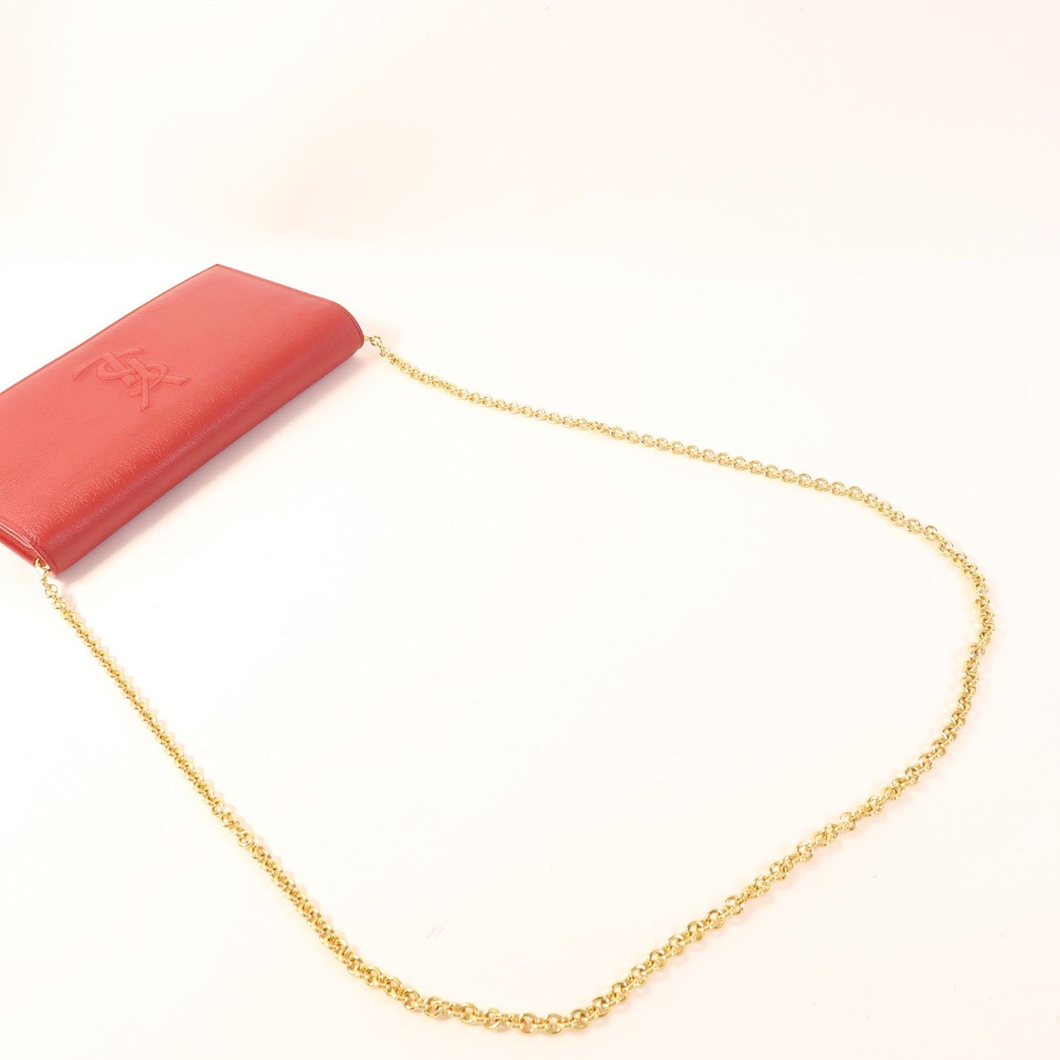 Saint Laurent Cowhide Leather Belle De Jour Wallet On Chain Golden Cross Shoulder Back Bag Red Calfsk