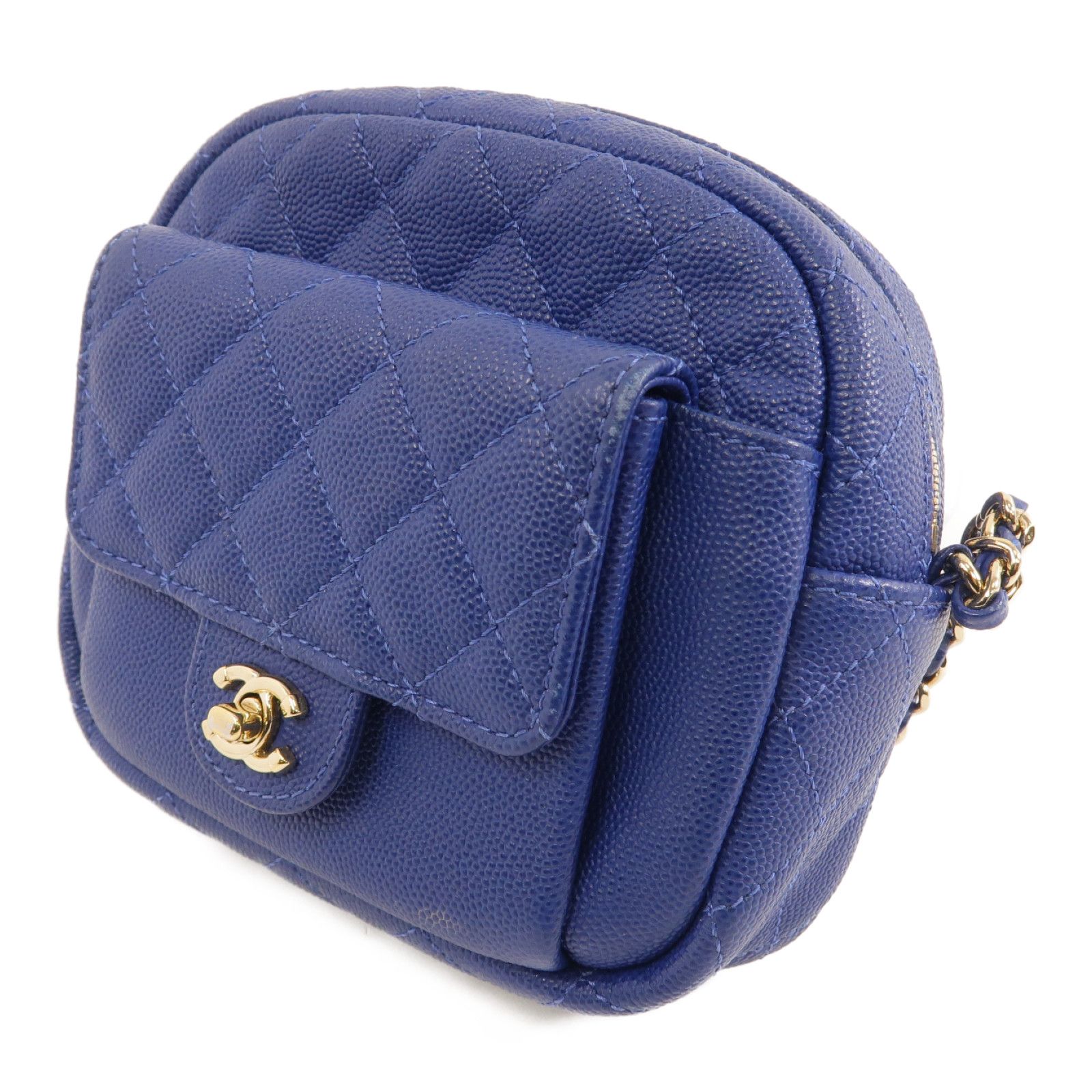 Chanel Caviar Quilted CC Day Camera Case Blue