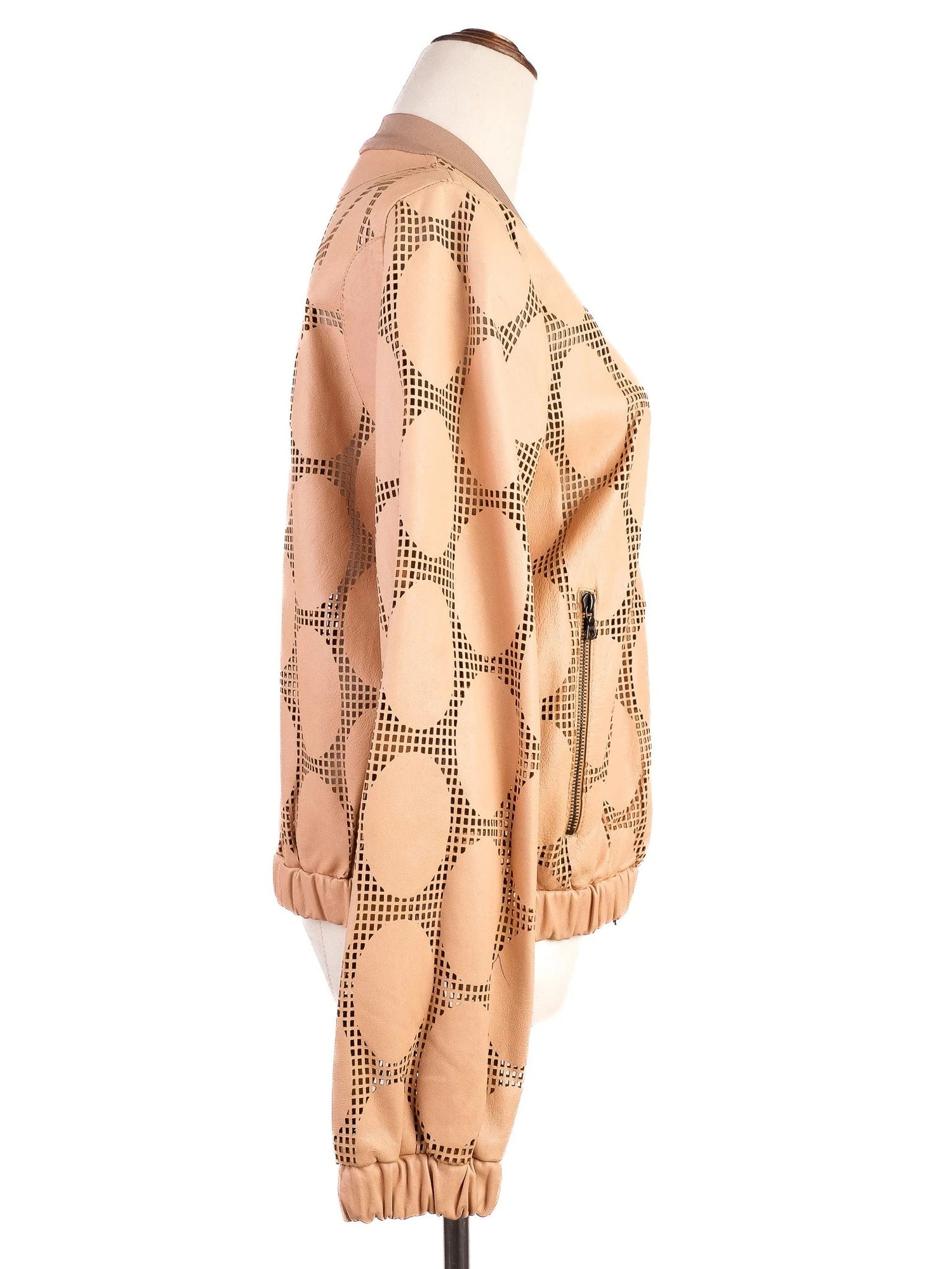 Excellent DROMe Orange Leather Bomber Jacket Size S with Cutouts