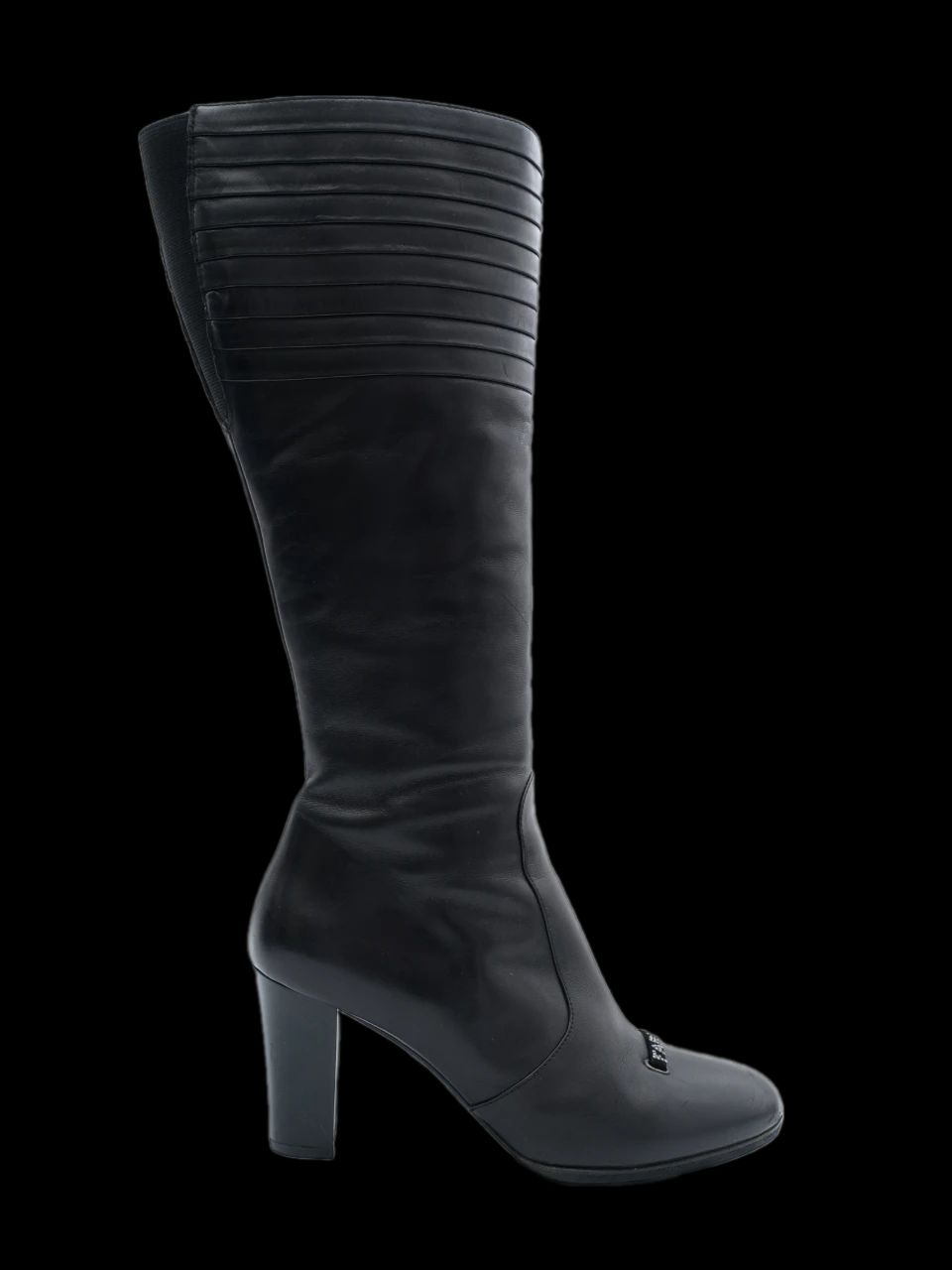 Excellent Giovanni Fabiani Black Leather Knee-High Boots Size 38