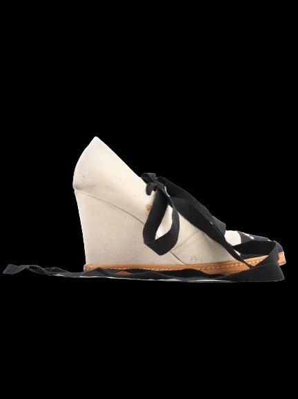 Good Chanel Gray Wedge Heel Shoes Size 38.5 with Gold Detailing