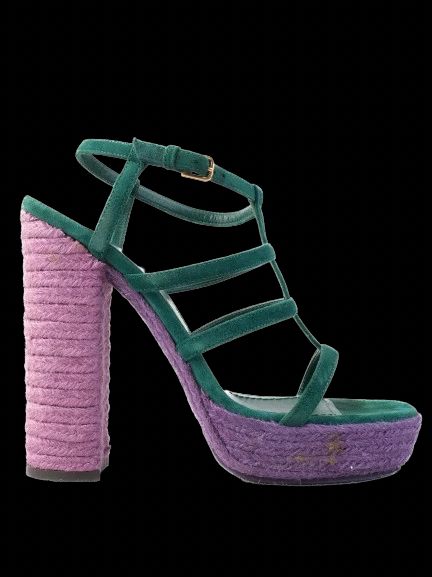 Perfect Yves Saint Laurent Green Leather High-Heeled Sandals Size 38
