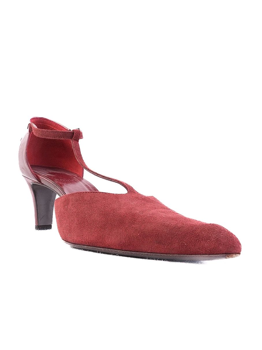 Excellent Bally Red High-Heeled Shoes Genuine Suede Size 37