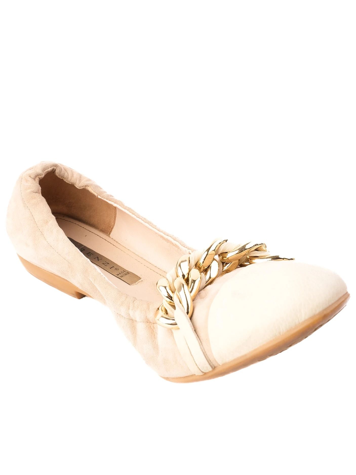 Excellent R&Renzi Ballet Flats White Fabric Size 38 with Gold Chain Detail