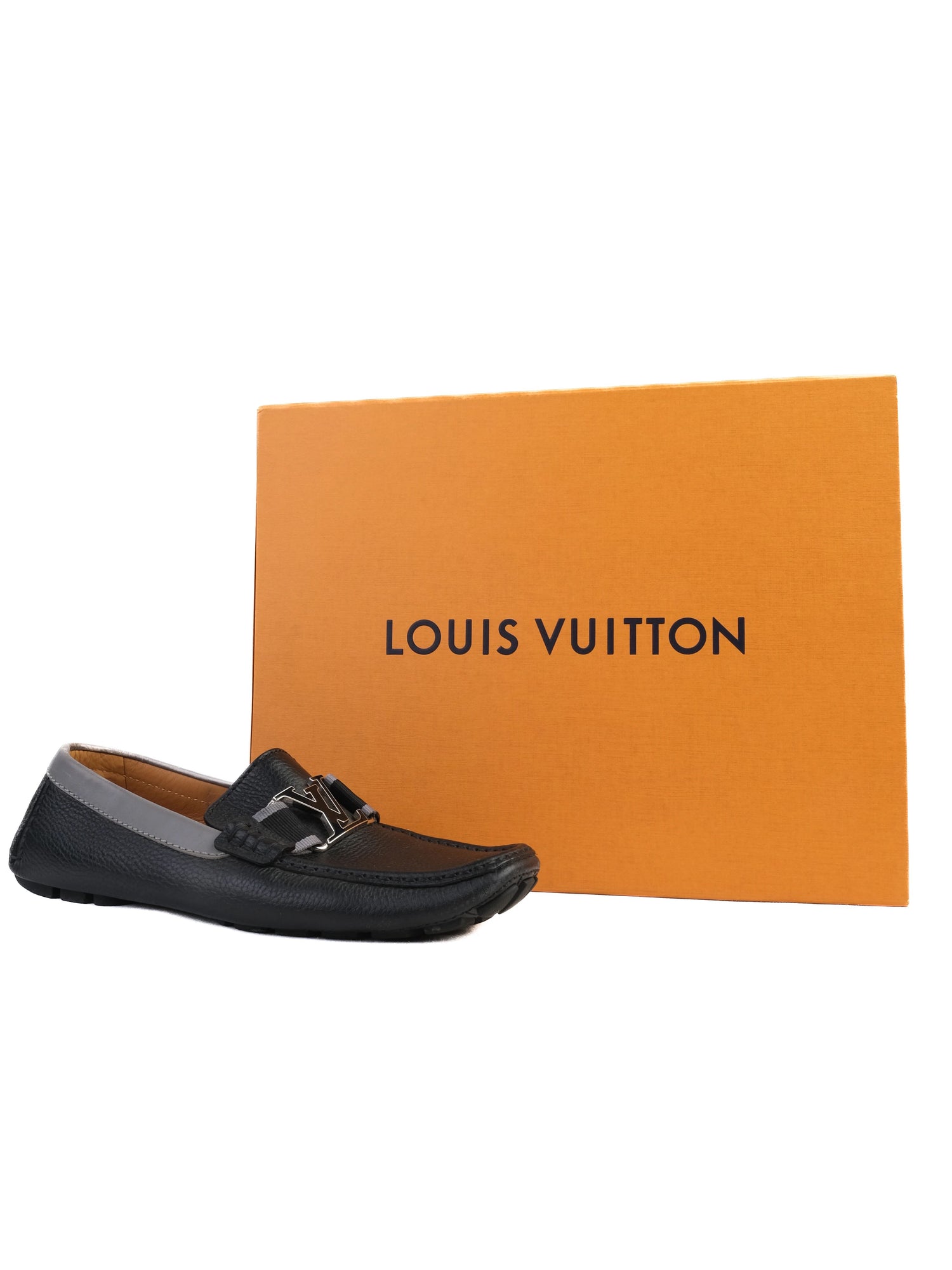 Excellent Louis Vuitton Black Leather Loafers Size 40 with Metal Buckle