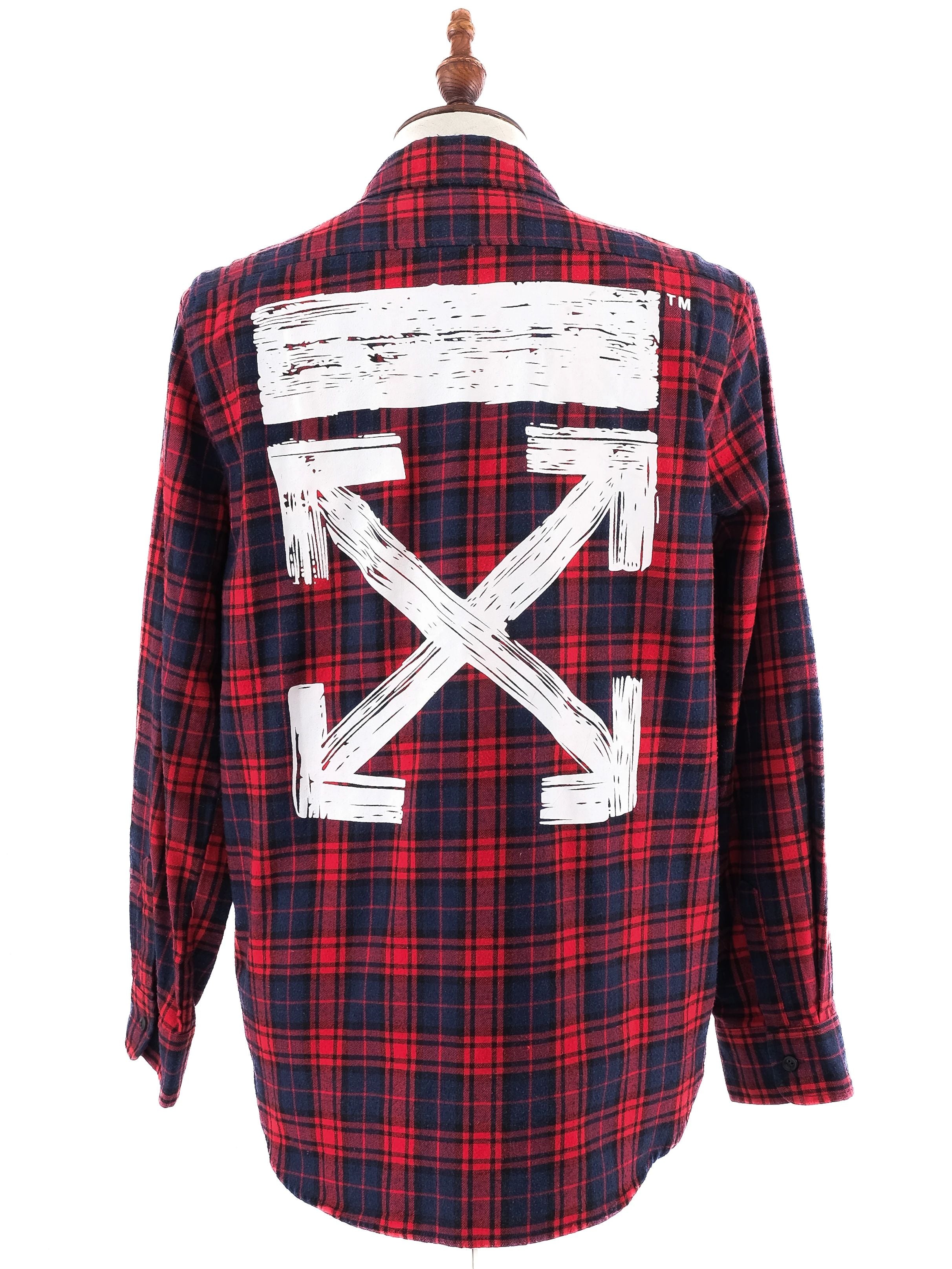 Excellent Off White Red Plaid Flannel Shirt Men Size M Unique Design