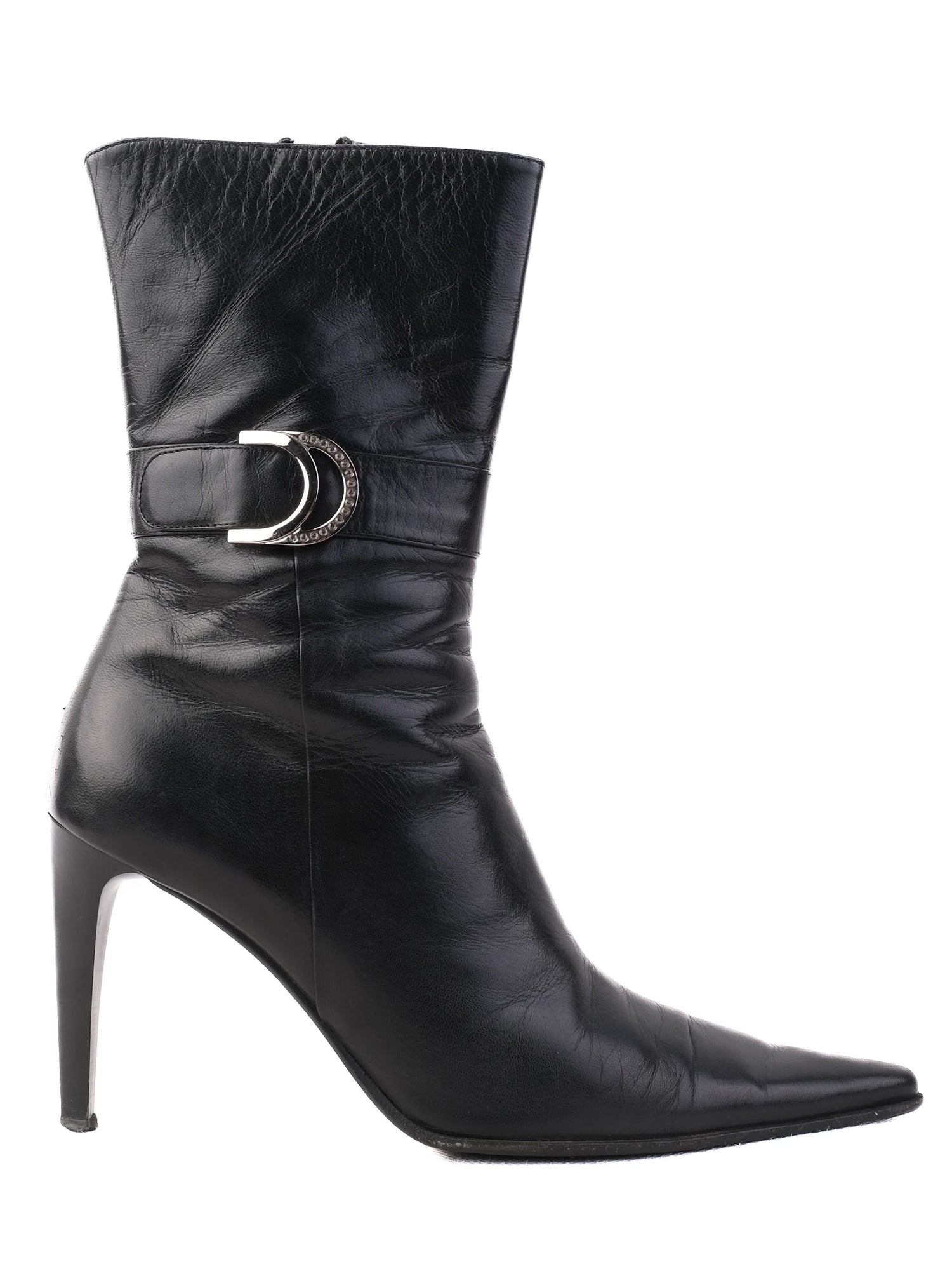 Excellent Giorgio Fabiani Black Leather Stiletto Boots Size 38