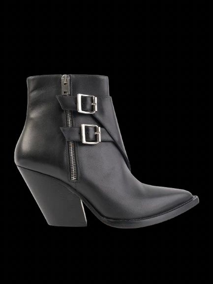 Excellent Iro Black Leather Ankle Boots with Side Zipper, Size 39