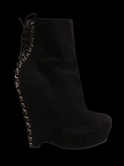 Excellent Saint Laurent Black Genuine Suede Wedge-Heeled Boots Size 37.5